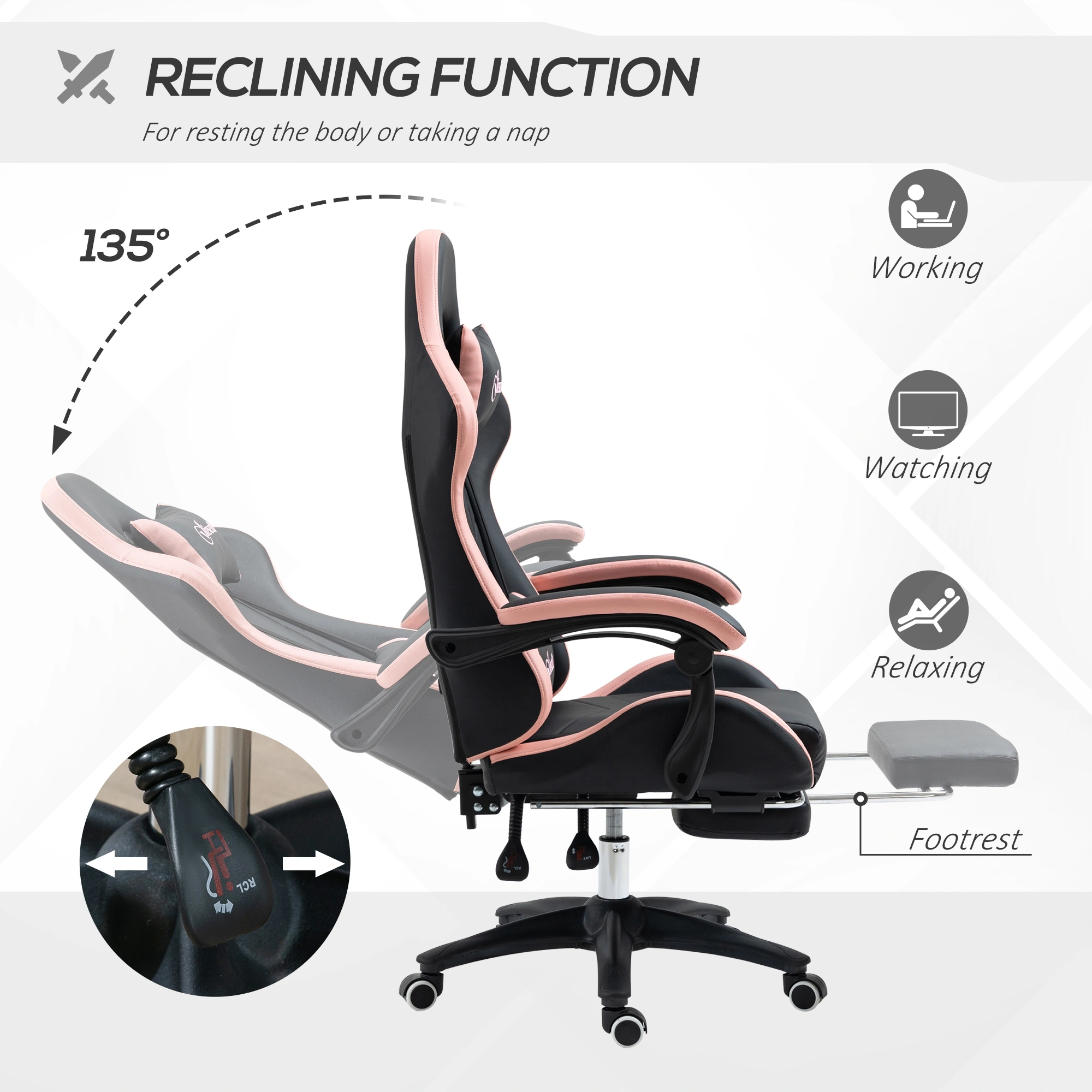 Ergonomic Gaming Chair - High Back PU Leather Racing Style with Lumbar Support view 3