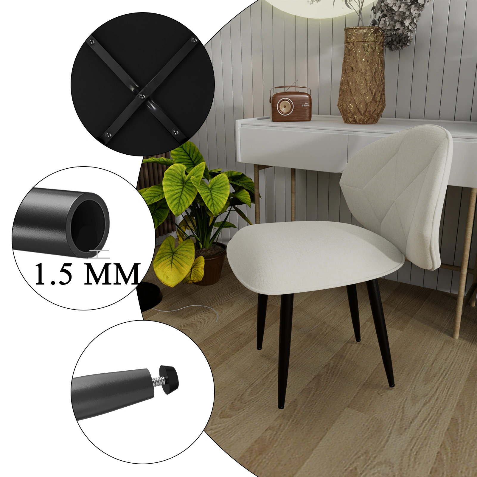 4-Pack Padded Dining Room Chairs, Modern Kitchen Chairs, Comfortable Wide Backrest Upholstered Dining Chair Set with Metal Legs view 3