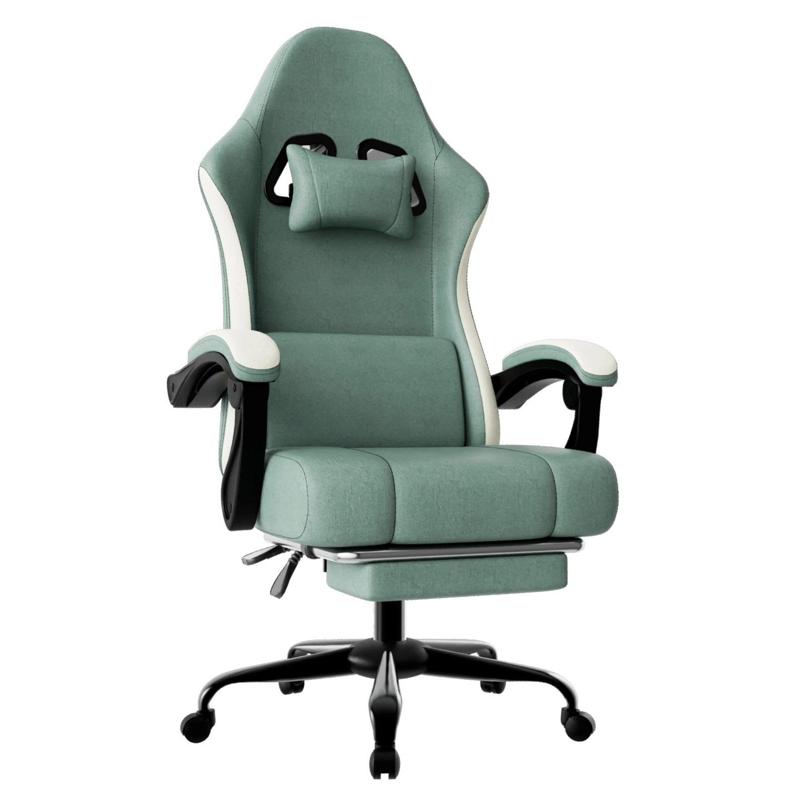 Ergonomic Gaming Chair with Pocketed Spring Cushion & Adjustable Lumbar Support, Breathable Fabric Computer Chair with Footrest for Adults