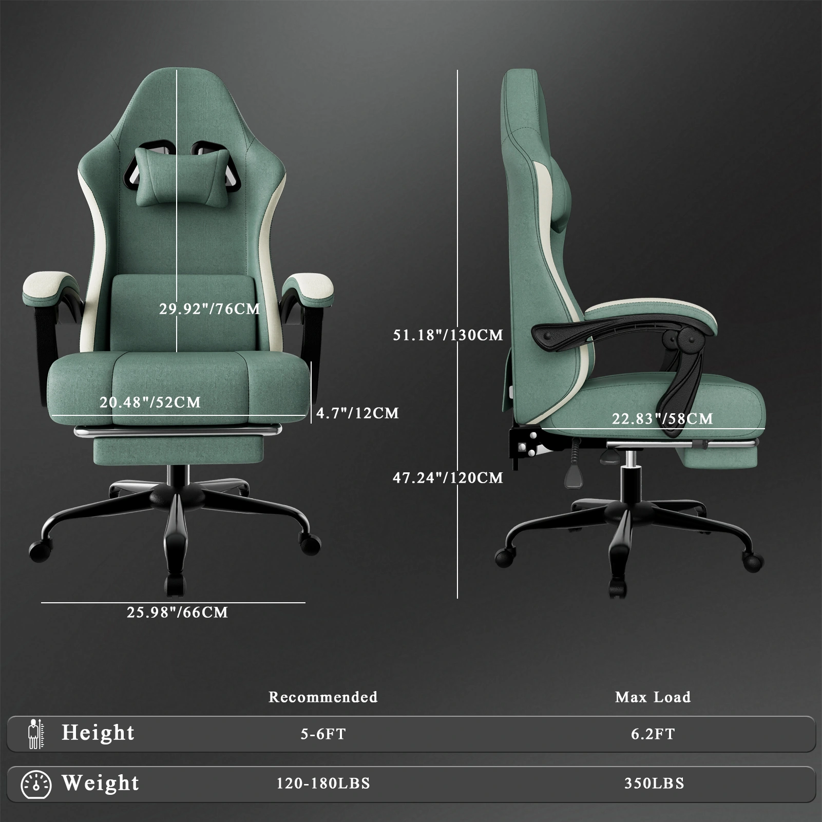Ergonomic Gaming Chair with Pocketed Spring Cushion & Adjustable Lumbar Support, Breathable Fabric Computer Chair with Footrest for Adults view 2