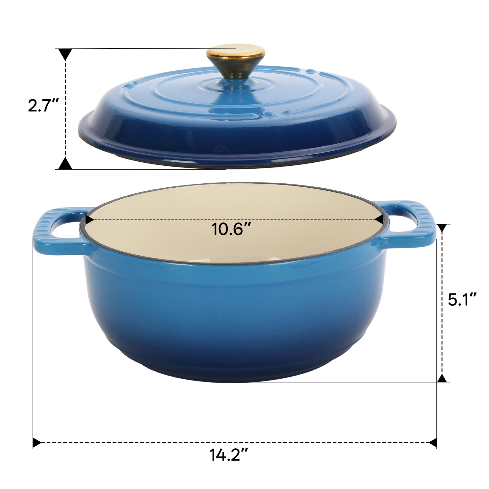 Cast iron 6QT cooking pot - Gradient blue - Includes two silicone gloves - Enamel pot view 12