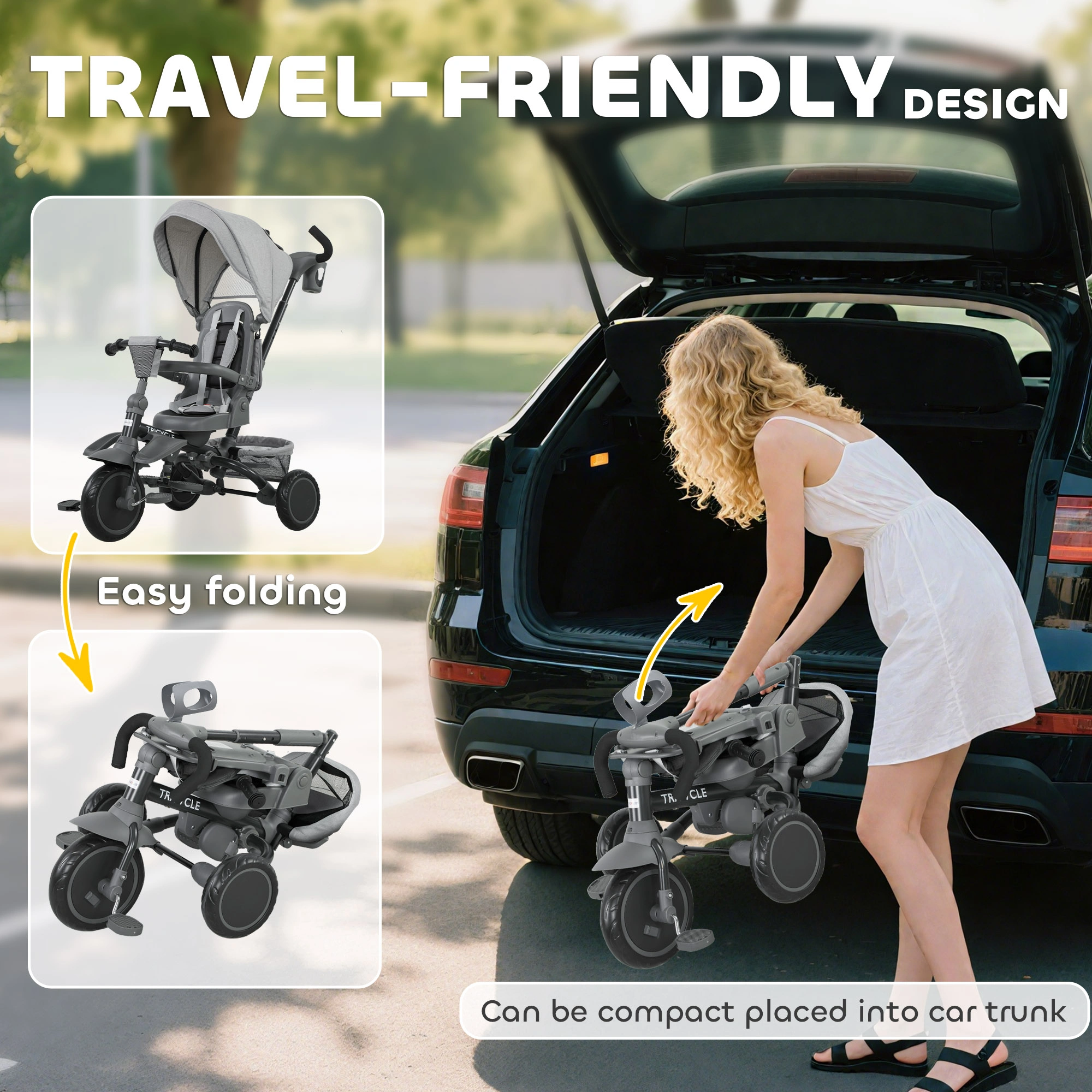 6-in-1 Kids Tricycle Adjustable Push Handle Reversible Seat Toddler Bike for Ages 1-5 Gray view 5