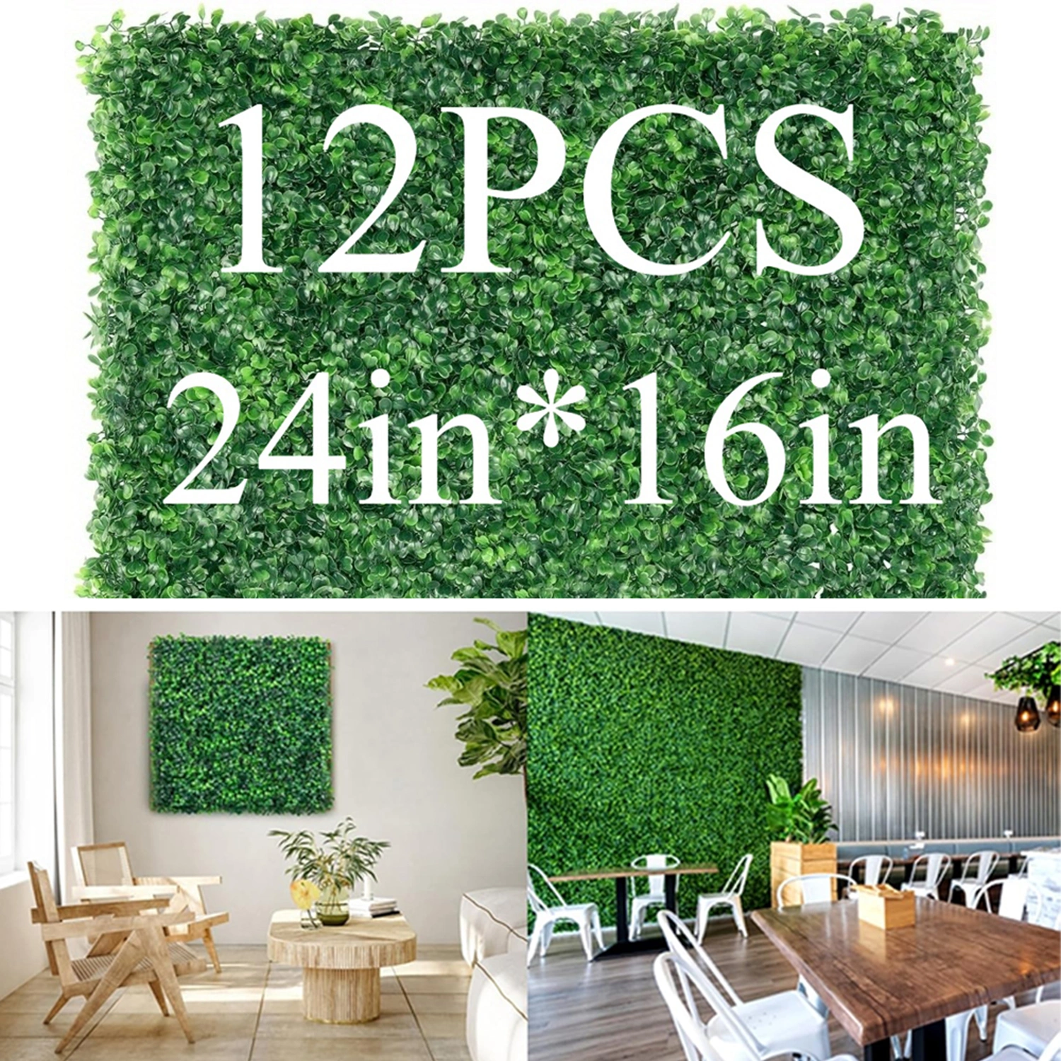 12Pcs Artificial Grass Wall Panels 24x16 Inch, Decorative Boxwood Grass Backdrop for Outdoor Garden Fence Privacy Screening