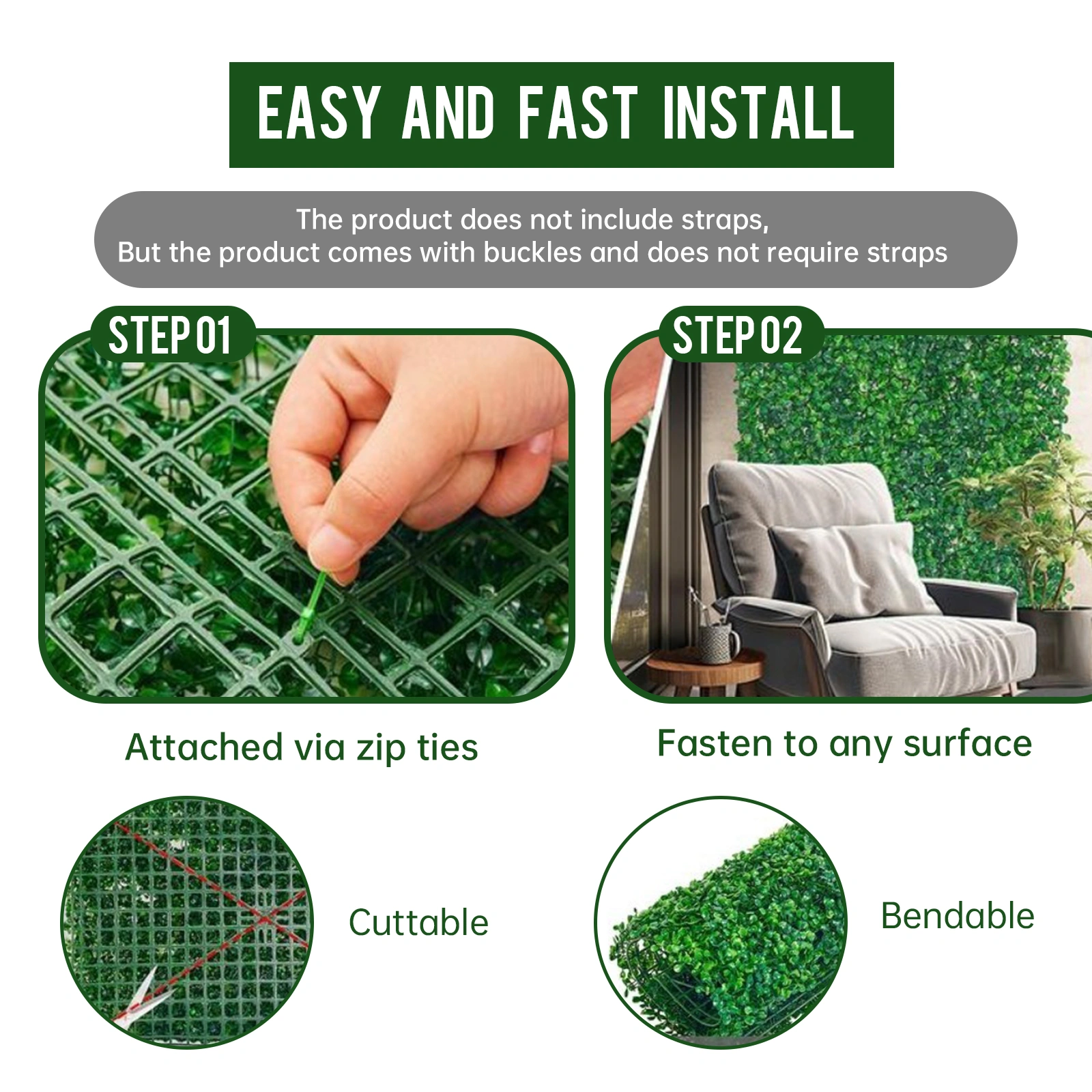 12Pcs Artificial Grass Wall Panels 24x16 Inch, Decorative Boxwood Grass Backdrop for Outdoor Garden Fence Privacy Screening view 4