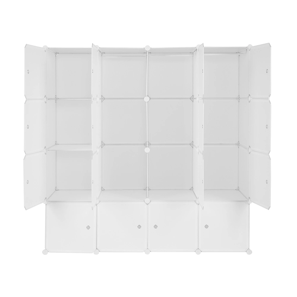 4-layer 16 Cube Organizer Stackable Plastic Cube Storage, Plastic + Steel Wire with 3 Clothes Rails, Free to Assemble, White view 4