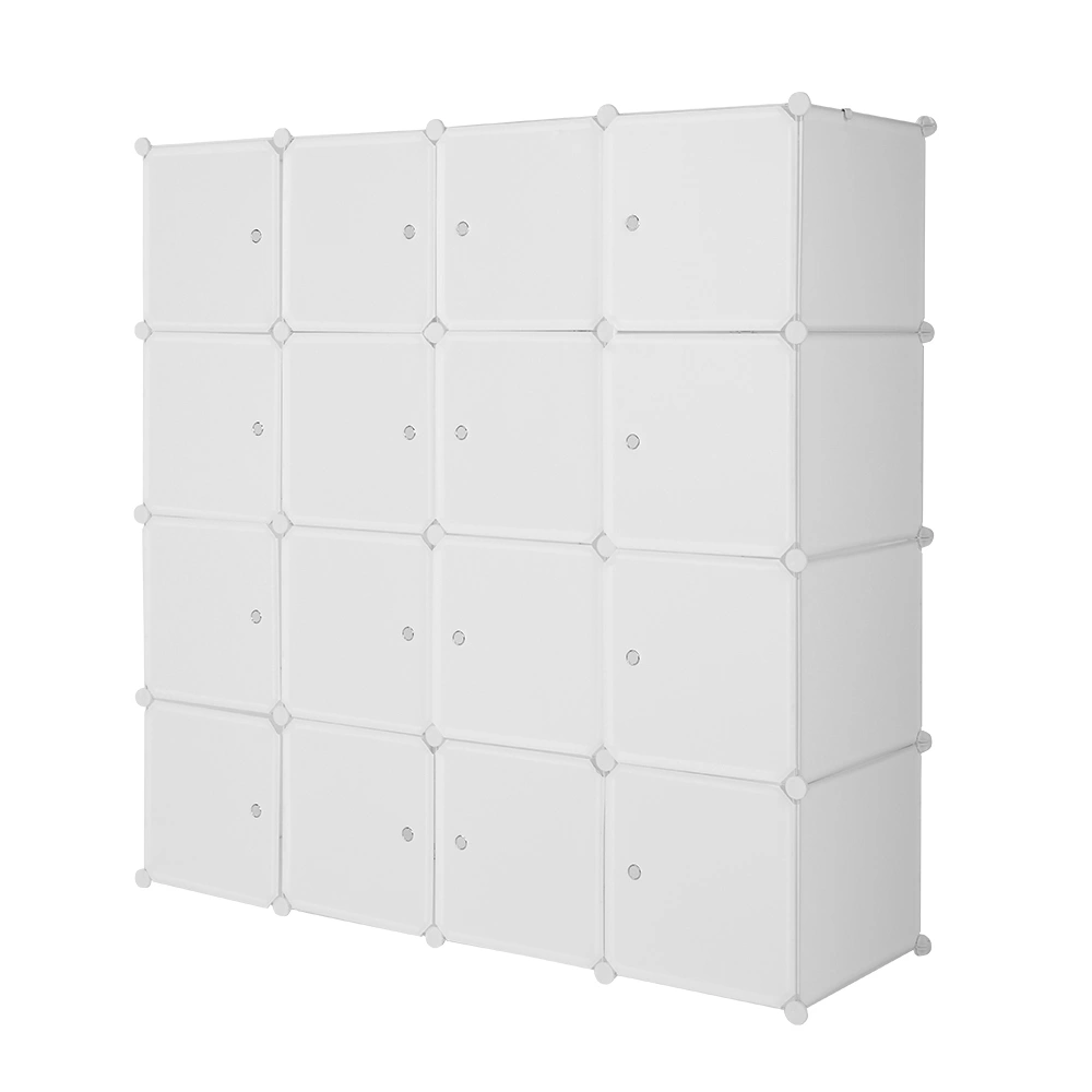 4-layer 16 Cube Organizer Stackable Plastic Cube Storage, Plastic + Steel Wire with 3 Clothes Rails, Free to Assemble, White view 7
