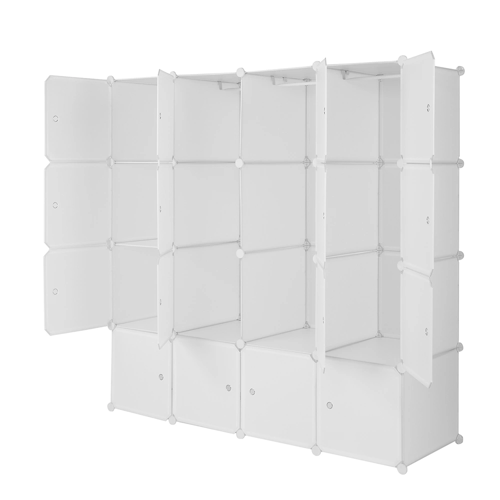 4-layer 16 Cube Organizer Stackable Plastic Cube Storage, Plastic + Steel Wire with 3 Clothes Rails, Free to Assemble, White view 8