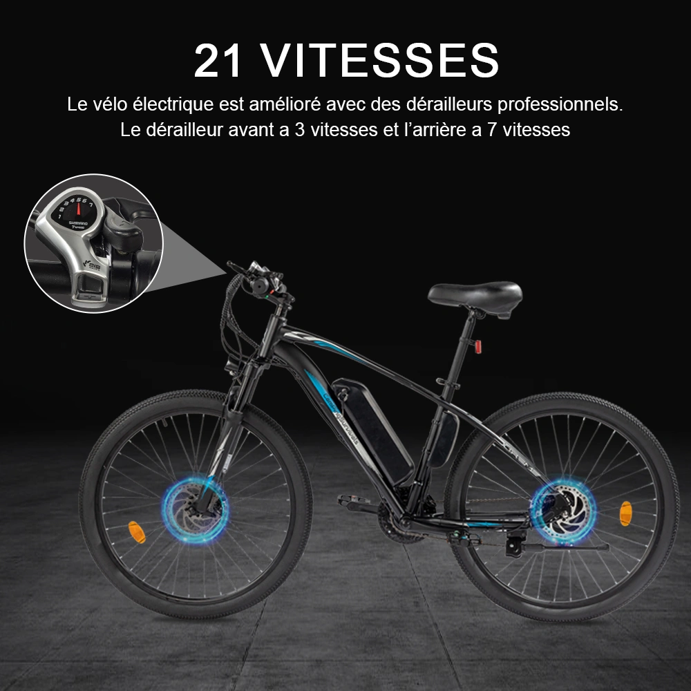 Adult Electric Mountain Bike 27.5" City E-Bike 36V 13Ah Removable Battery 7 Speed Blue Black view 2