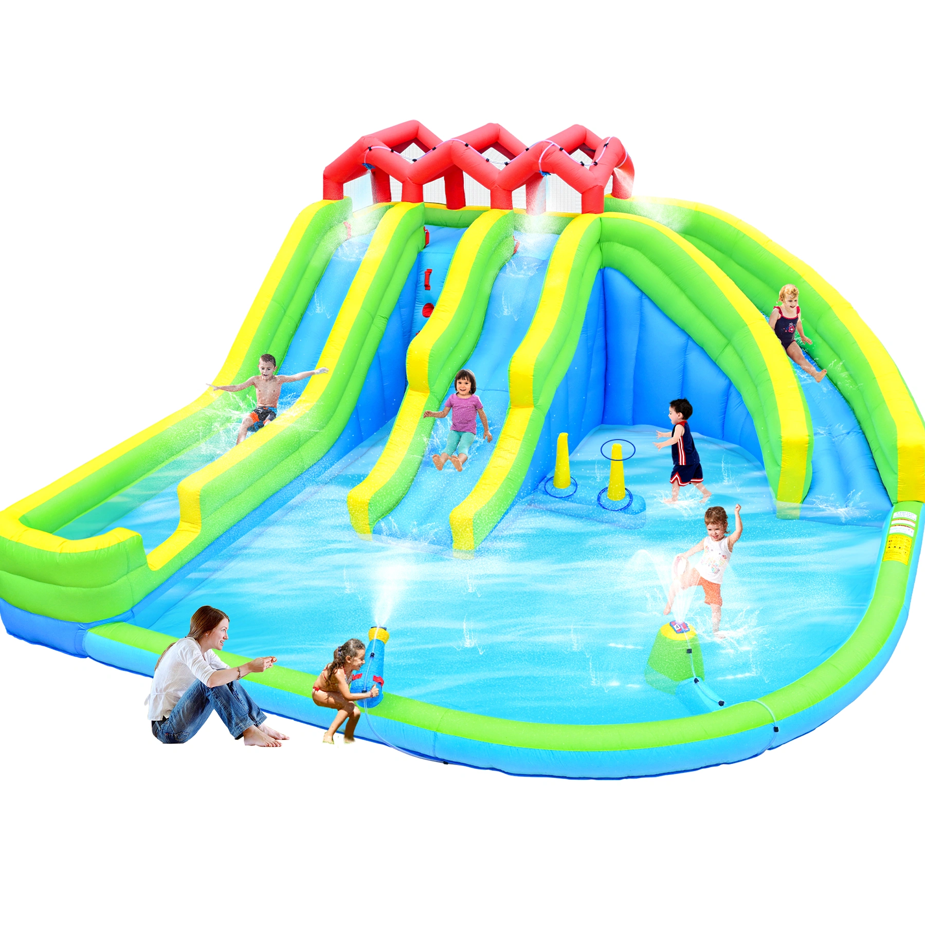 7-in-1 Inflatable Water Park with 3 Slides, Blower, Water Gun, Sprinkler & Fountain view 2