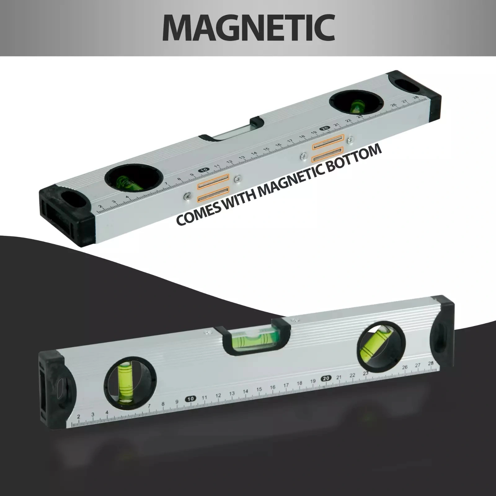 Magnetic Spirit Level Set, 3-Piece Construction Levels 300/600/1000mm, Silver Aluminum Pro Layout Tool view 5