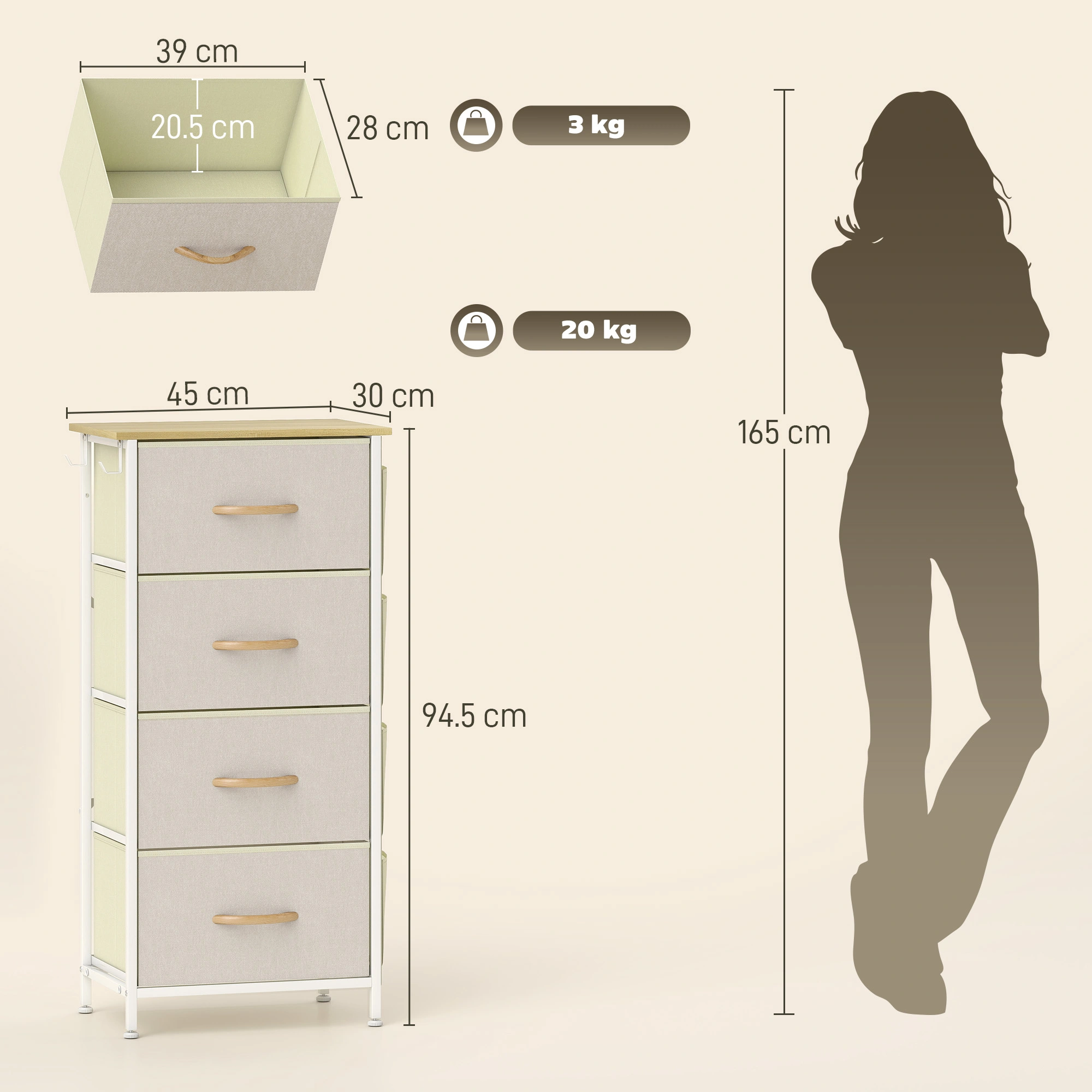 Solid Wood Storage Chest 3-Drawer Organizer Cabinet with Handle, Natural Birch Finish, Multi-Purpose Bedroom/Living Room Storage Box view 2