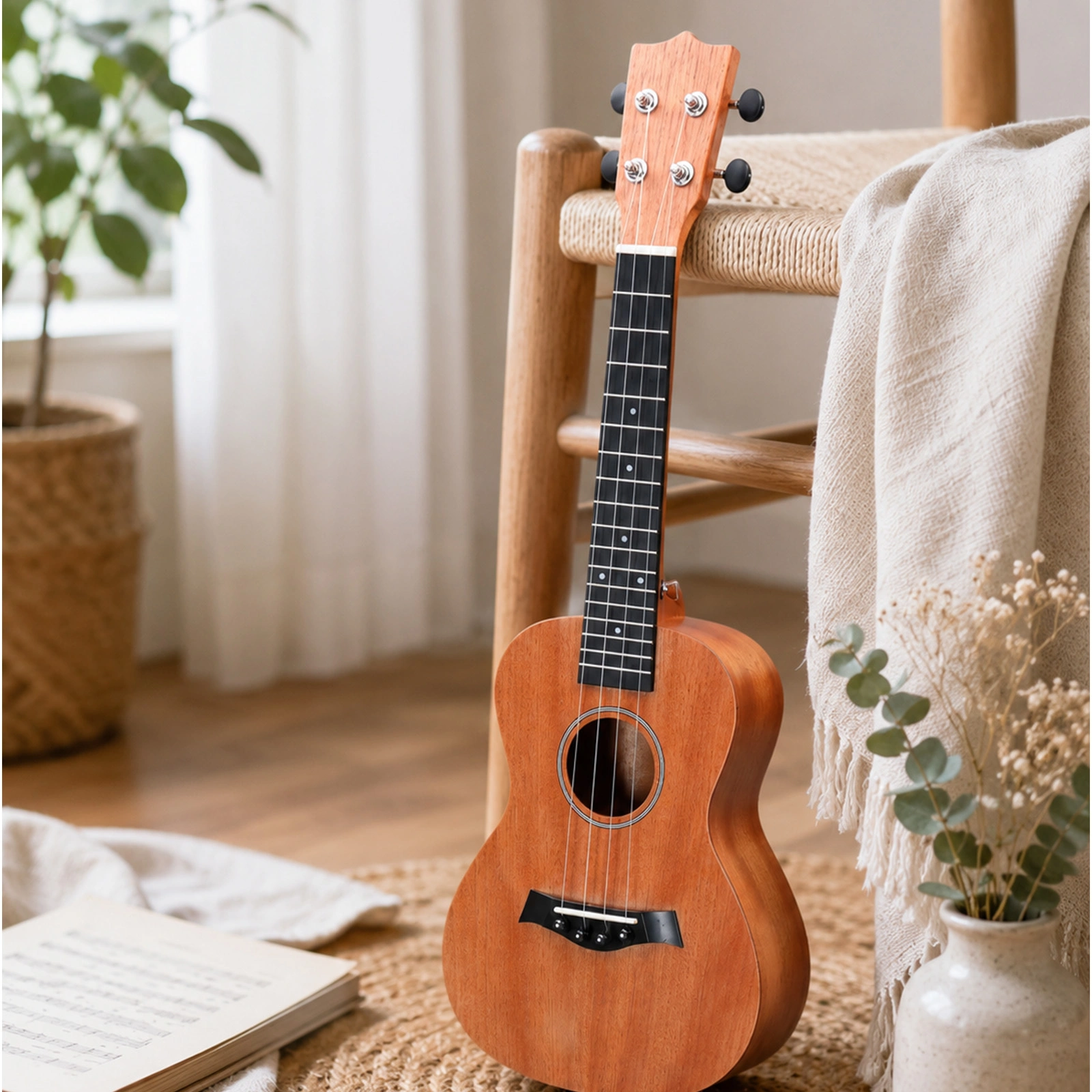 26in mahogany body rosewood fingerboard ukulele, cotton bag, capo, strap, picks*2, tuner, Strings, Dust cloth view 11