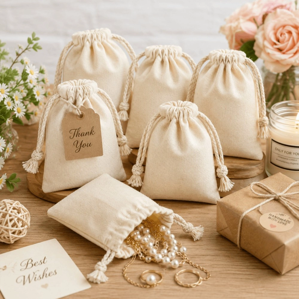 10-Pack Cotton Drawstring Bags 9x12cm - Reusable Gift Pouches for Jewelry Storage