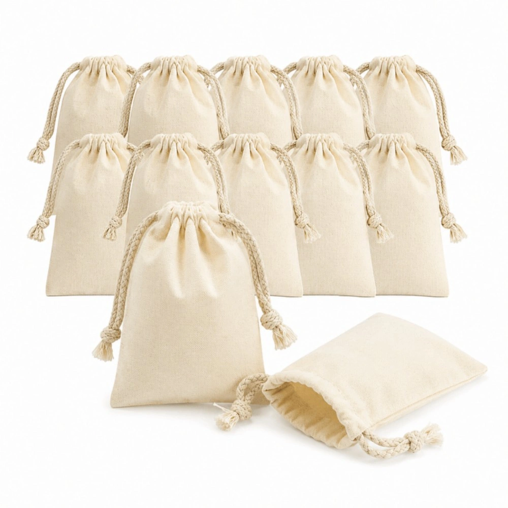 10-Pack Cotton Drawstring Bags 9x12cm - Reusable Gift Pouches for Jewelry Storage view 3
