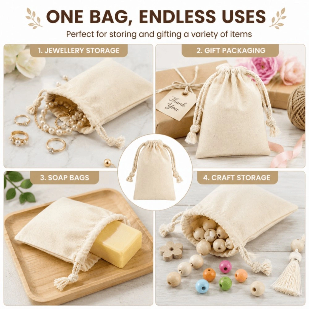 10-Pack Cotton Drawstring Bags 9x12cm - Reusable Gift Pouches for Jewelry Storage view 4