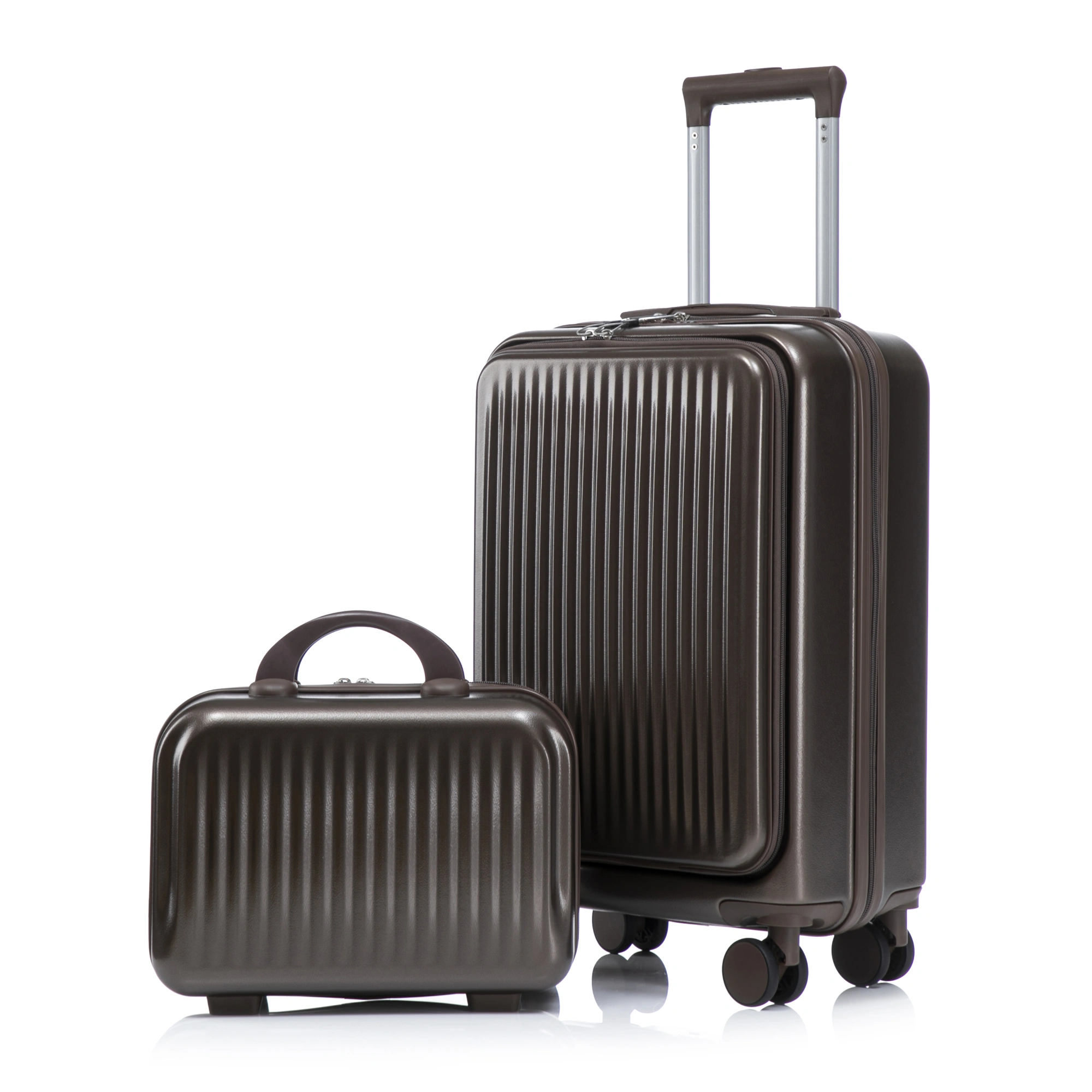 14" & 20" ABS Spinner Luggage Set, 2-Piece Hardside Suitcase with Combo Lock, Front Opening, 14" Cosmetic Case, Brown view 15