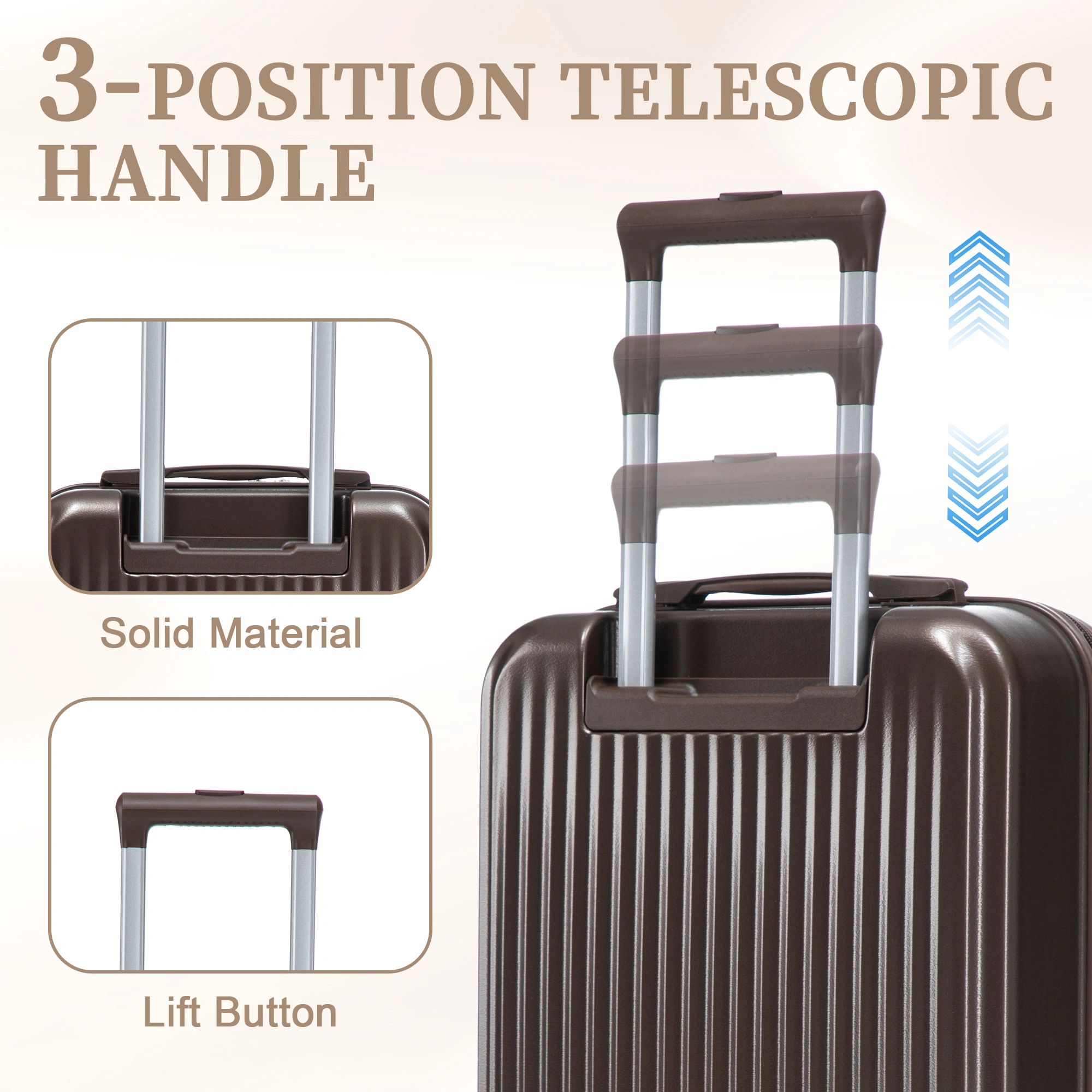 14" & 20" ABS Spinner Luggage Set, 2-Piece Hardside Suitcase with Combo Lock, Front Opening, 14" Cosmetic Case, Brown view 5
