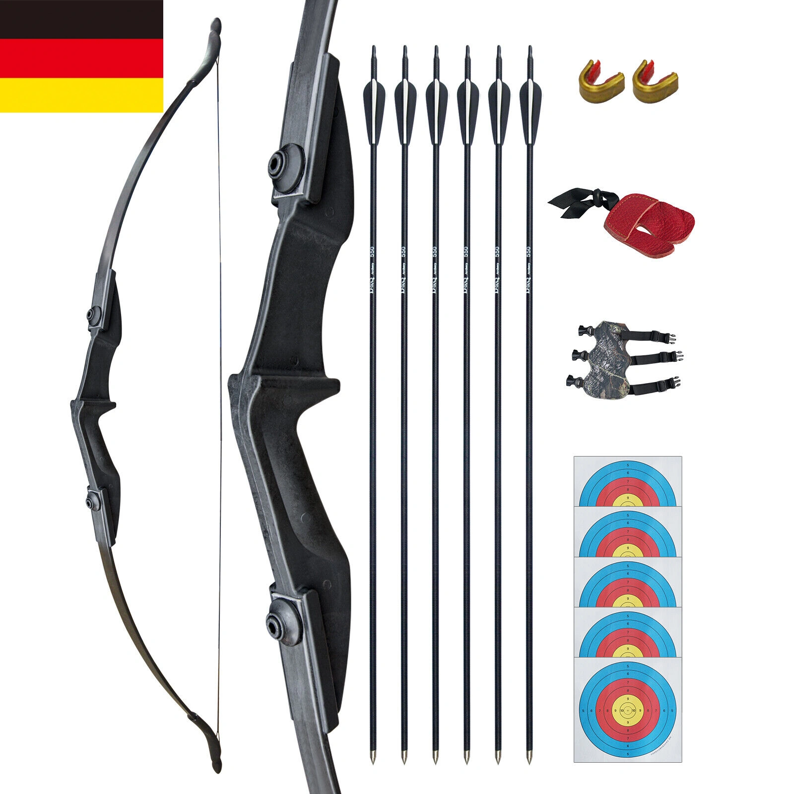 53 Zoll Takedown Recurvebogen 40 lbs mit Fiberglas-Pfeilen, Komplettes Bogenschießen Set für Jagd view 2