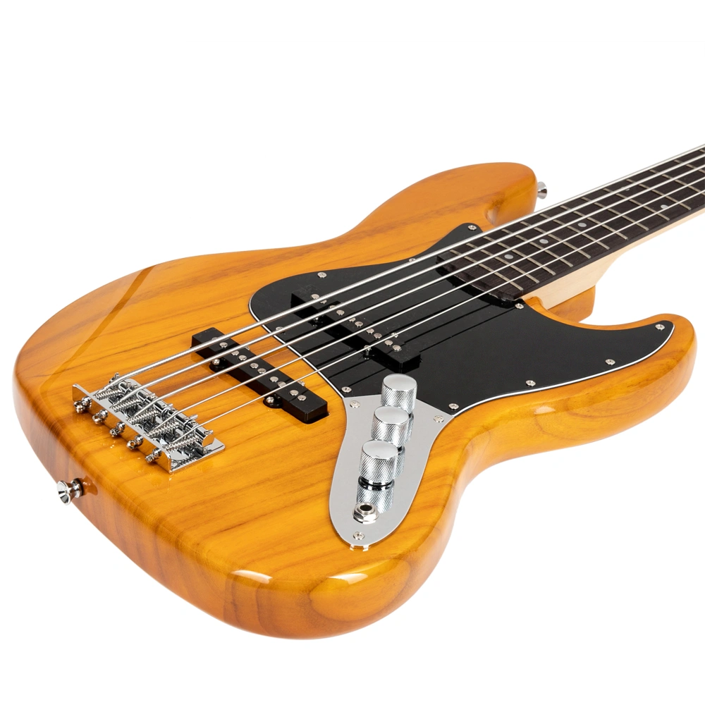 Gjazz Electric 5 String Bass Guitar Full Size Bag Strap Pick Connector Wrench Tool Transparent Yellow view 12