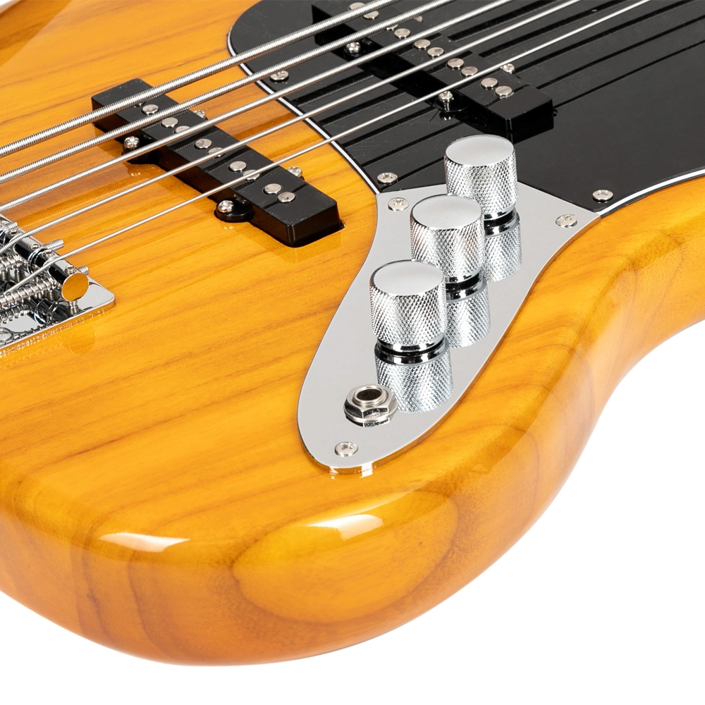 Gjazz Electric 5 String Bass Guitar Full Size Bag Strap Pick Connector Wrench Tool Transparent Yellow view 13