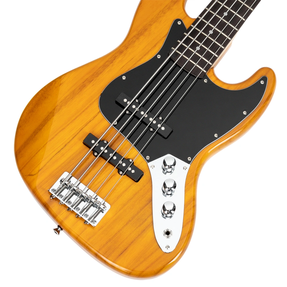Gjazz Electric 5 String Bass Guitar Full Size Bag Strap Pick Connector Wrench Tool Transparent Yellow view 20