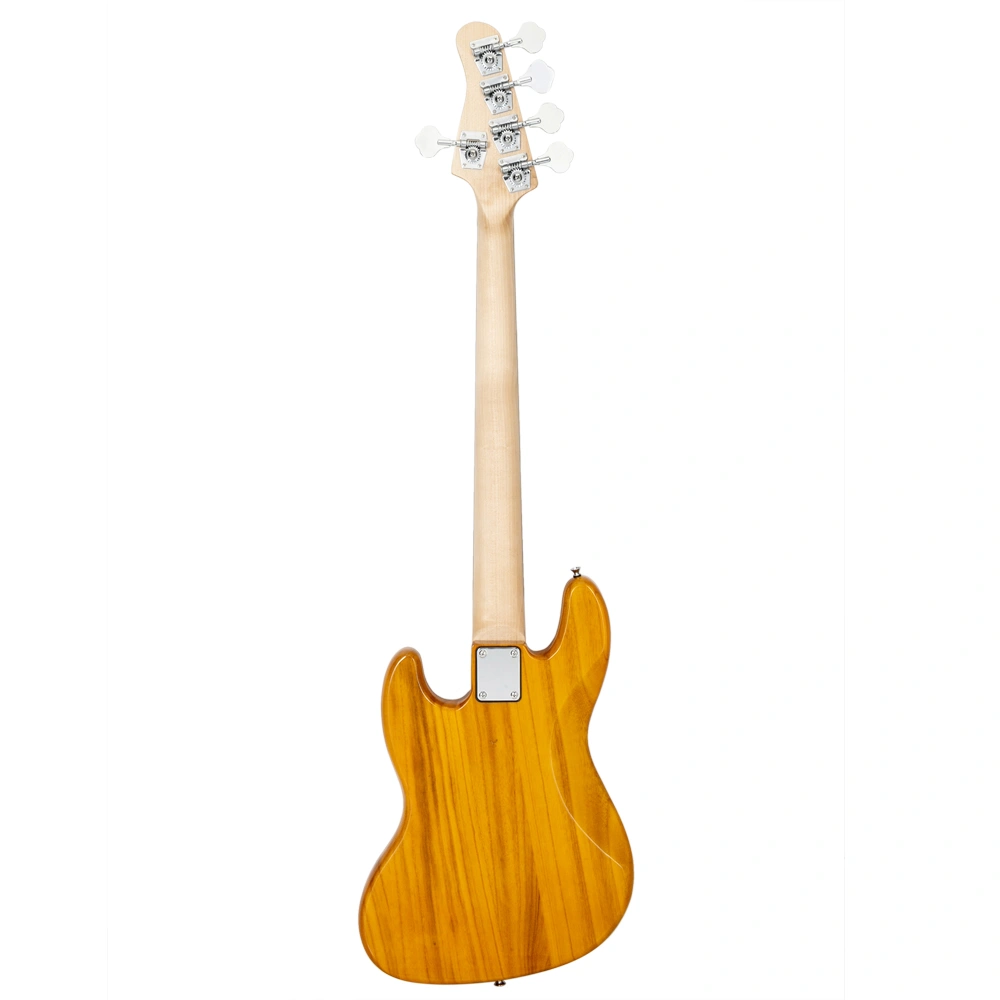Gjazz Electric 5 String Bass Guitar Full Size Bag Strap Pick Connector Wrench Tool Transparent Yellow view 9