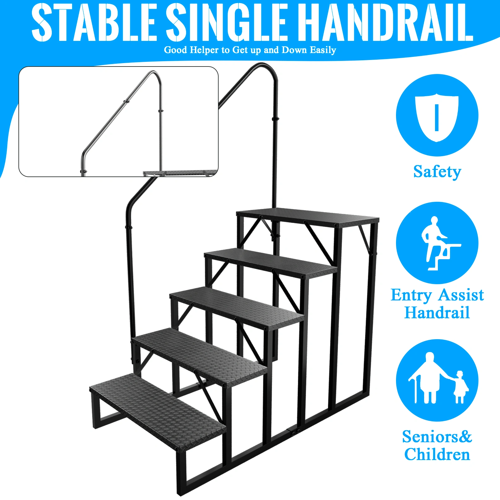 5-Step RV Stairs with Handrail, 660 lbs Heavy Duty Anti-Slip Ladder, Hot Tub Steps for 5th Wheel RV/Mobile Home/Spa/Porch view 3