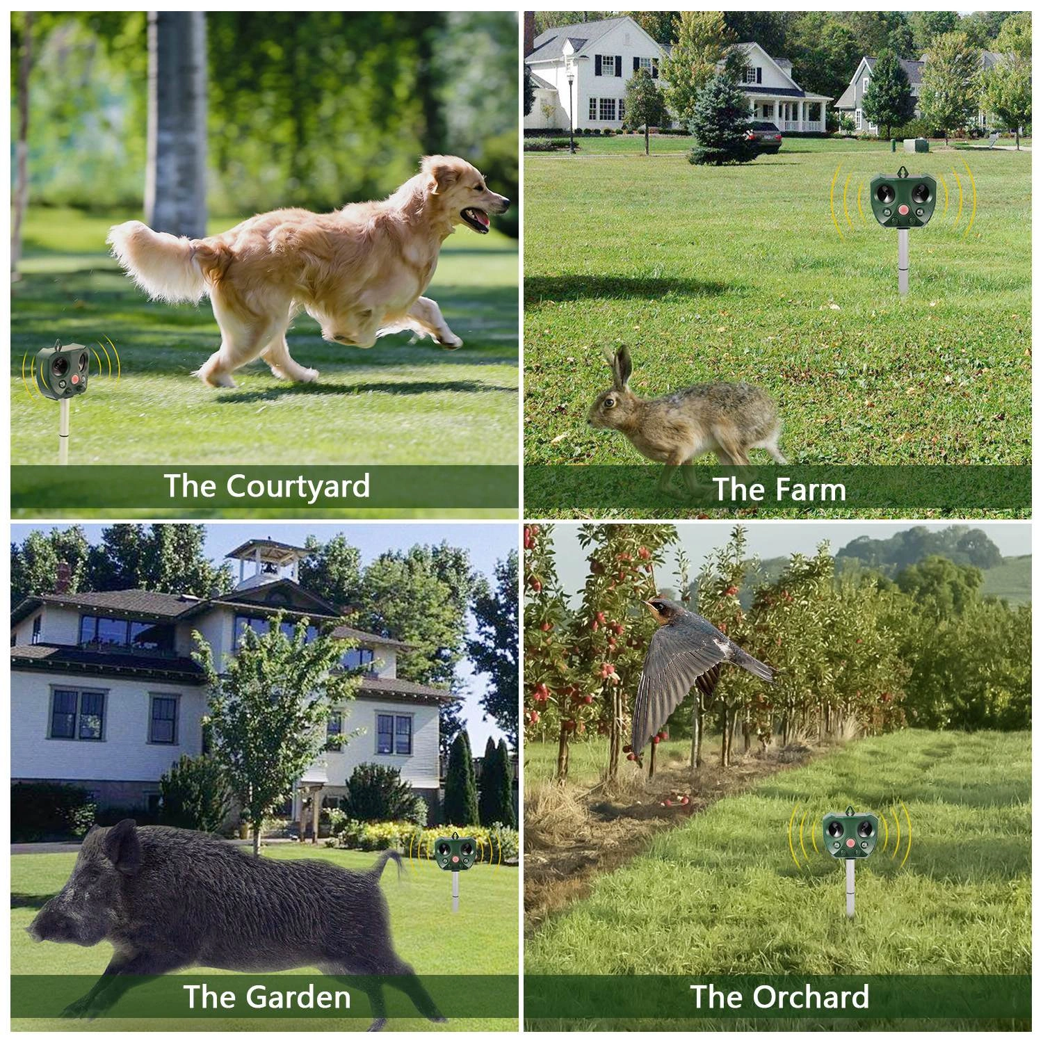 Upgraded Ultrasonic Animal Repeller, Solar Powered Pest Deterrent with PIR Motion Sensor, LED Flashing Light, IPX6 Waterproof, Dual Speakers 5000 Sq.ft Coverage, Repel Cat Dog Squirrel Raccoon Deer for Yard Garden view 4