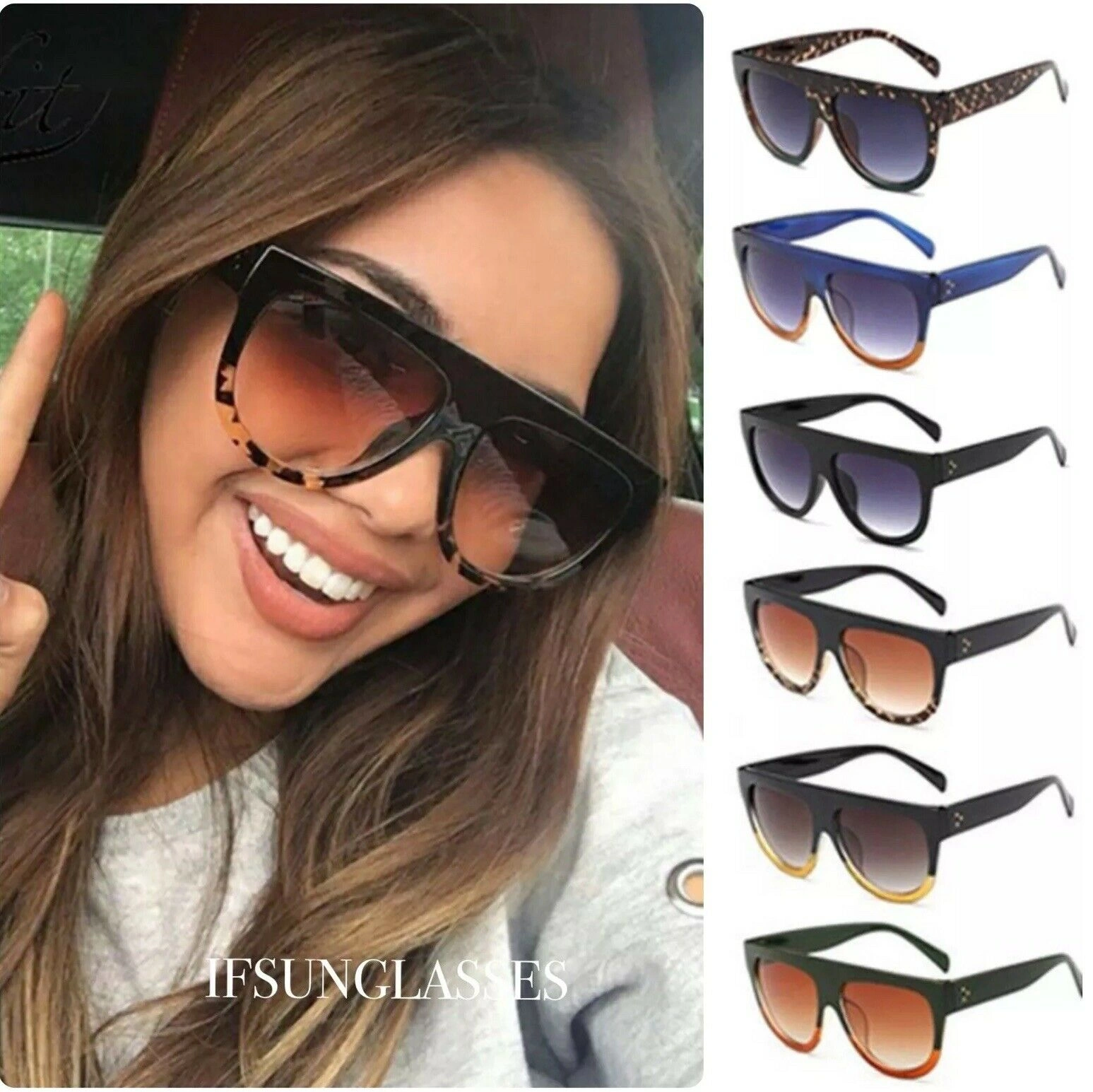Oversized Black Leopard Print Flat Top Shield Sunglasses for Women Luxury