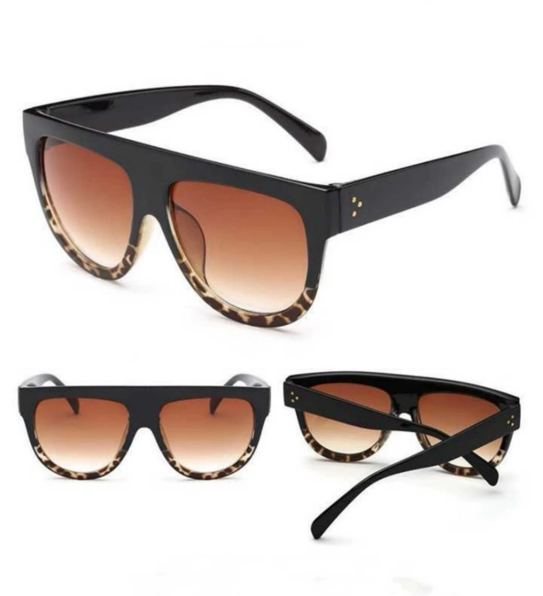Oversized Black Leopard Print Flat Top Shield Sunglasses for Women Luxury view 4