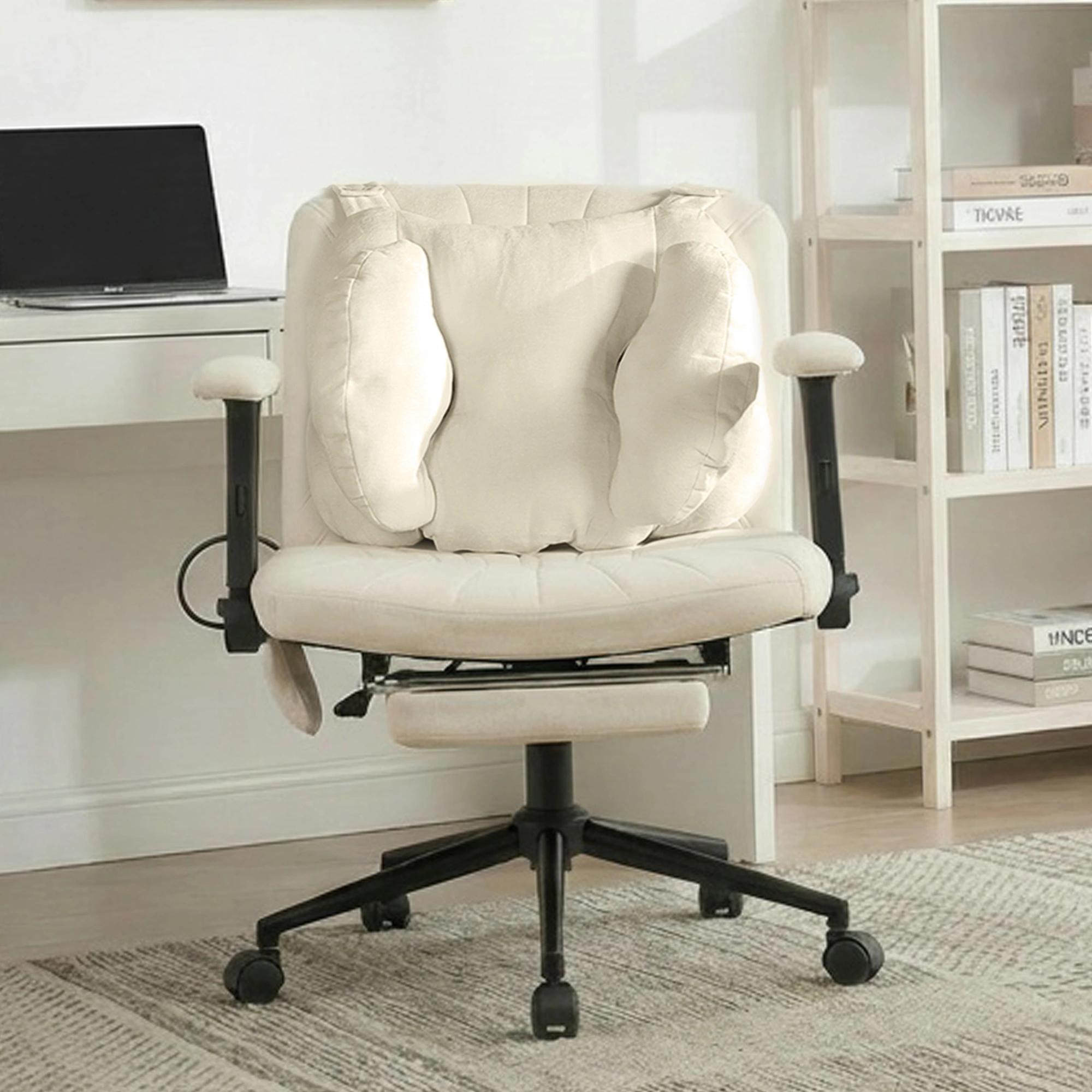 Home office chair, swivel chair, adjustable height desk chair with footrest, gaming chair with armrests, casters, for home office, beige view 2