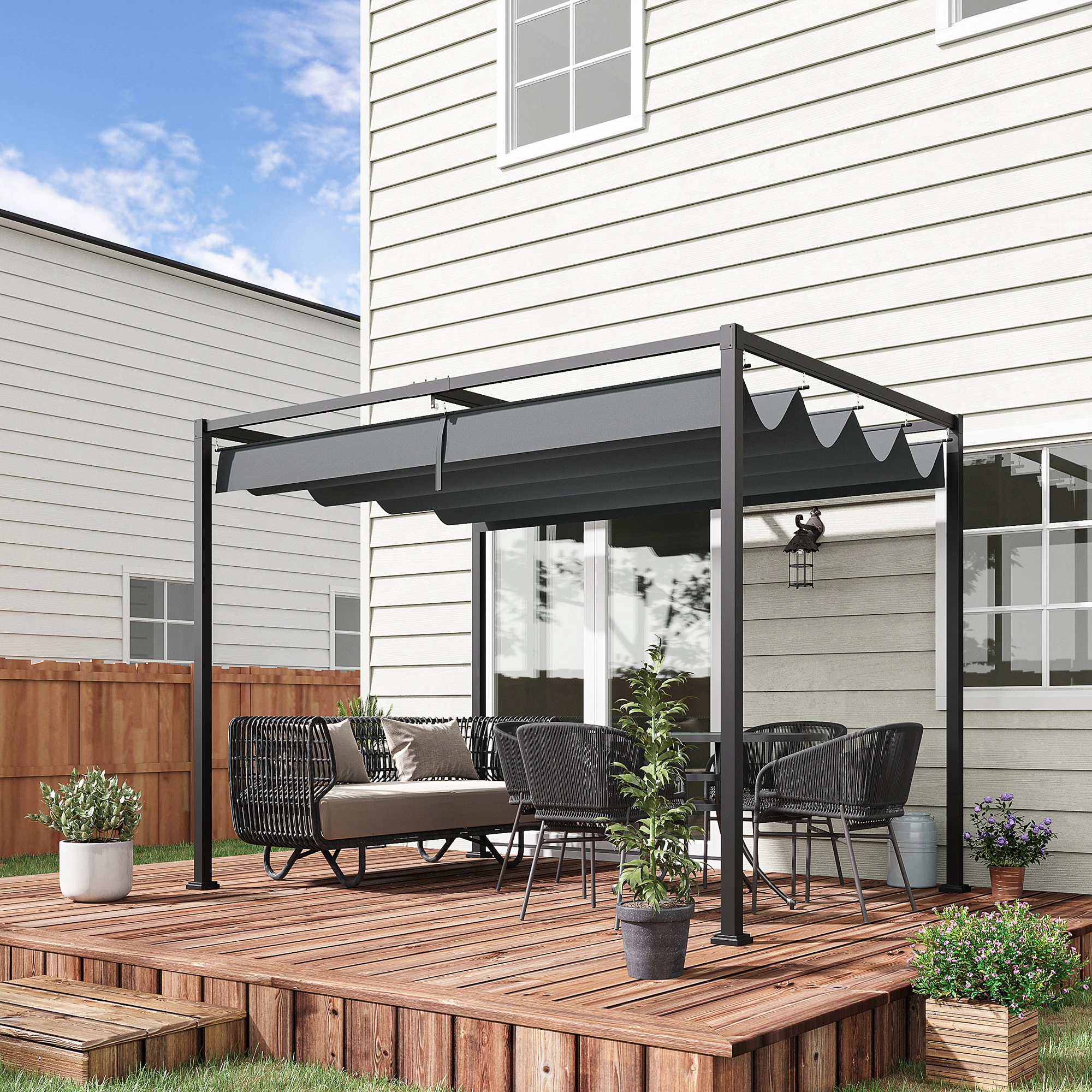 10x10ft Metal Hardtop Pergola Gazebo with Adjustable Ceiling, Steel Frame Outdoor Patio Cover for Garden Backyard Deck, Gold