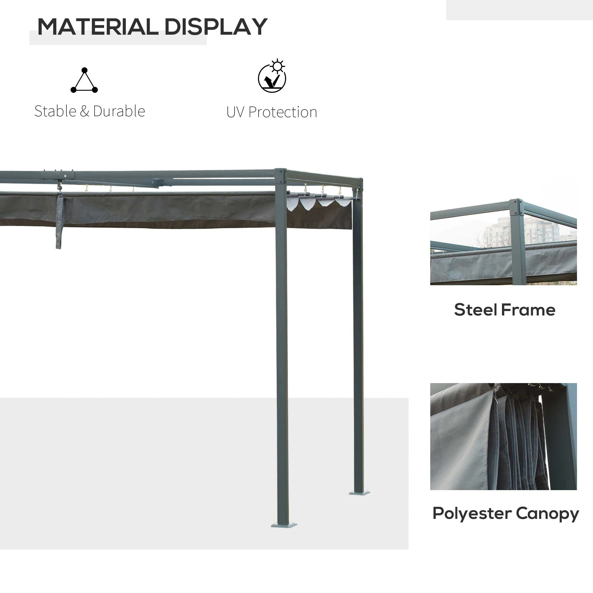 10x10ft Metal Hardtop Pergola Gazebo with Adjustable Ceiling, Steel Frame Outdoor Patio Cover for Garden Backyard Deck, Gold view 2