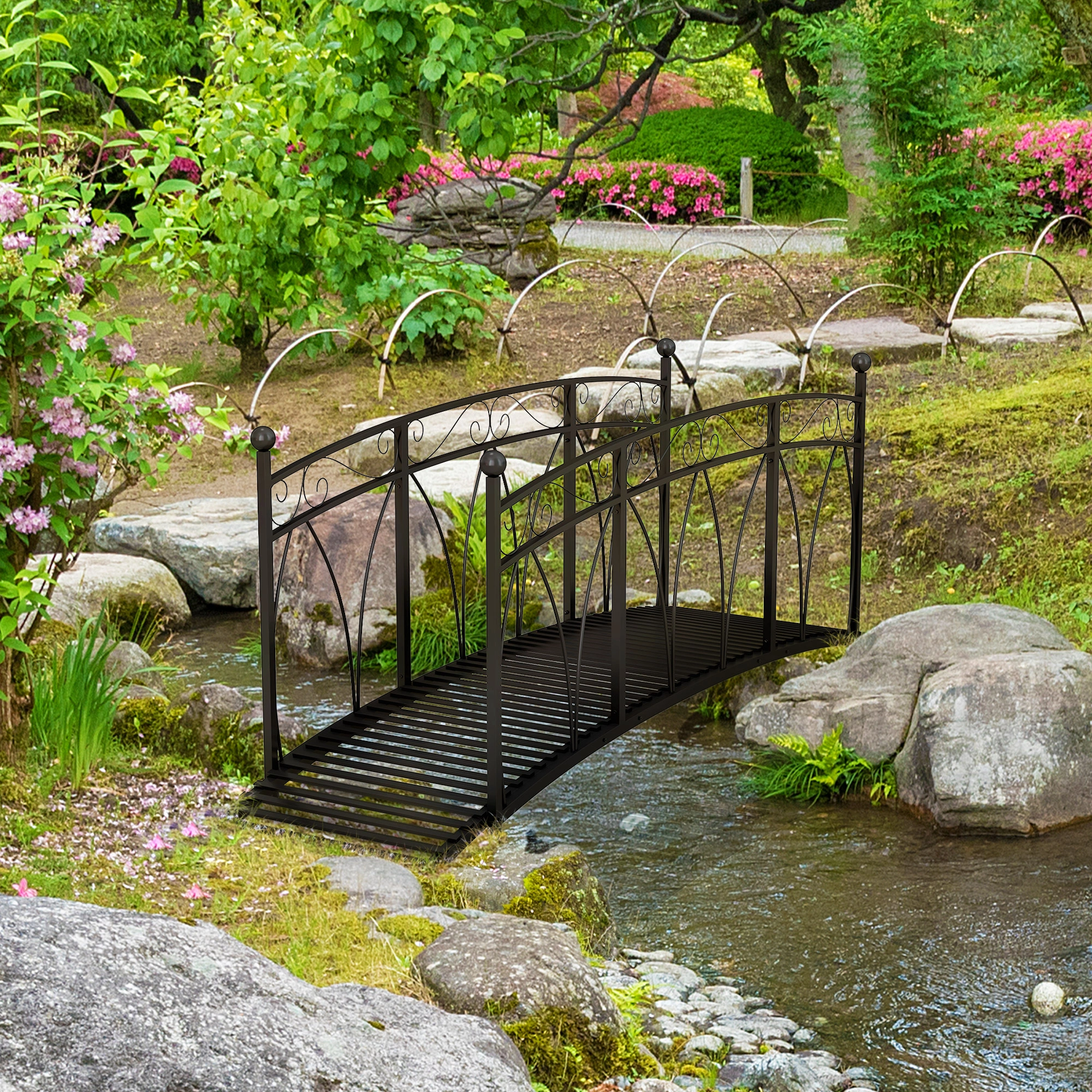 Decorative Garden Pond Bridge - Outdoor Wooden Footbridge for Koi Pond, Waterfall & Landscape Yard Decoration
