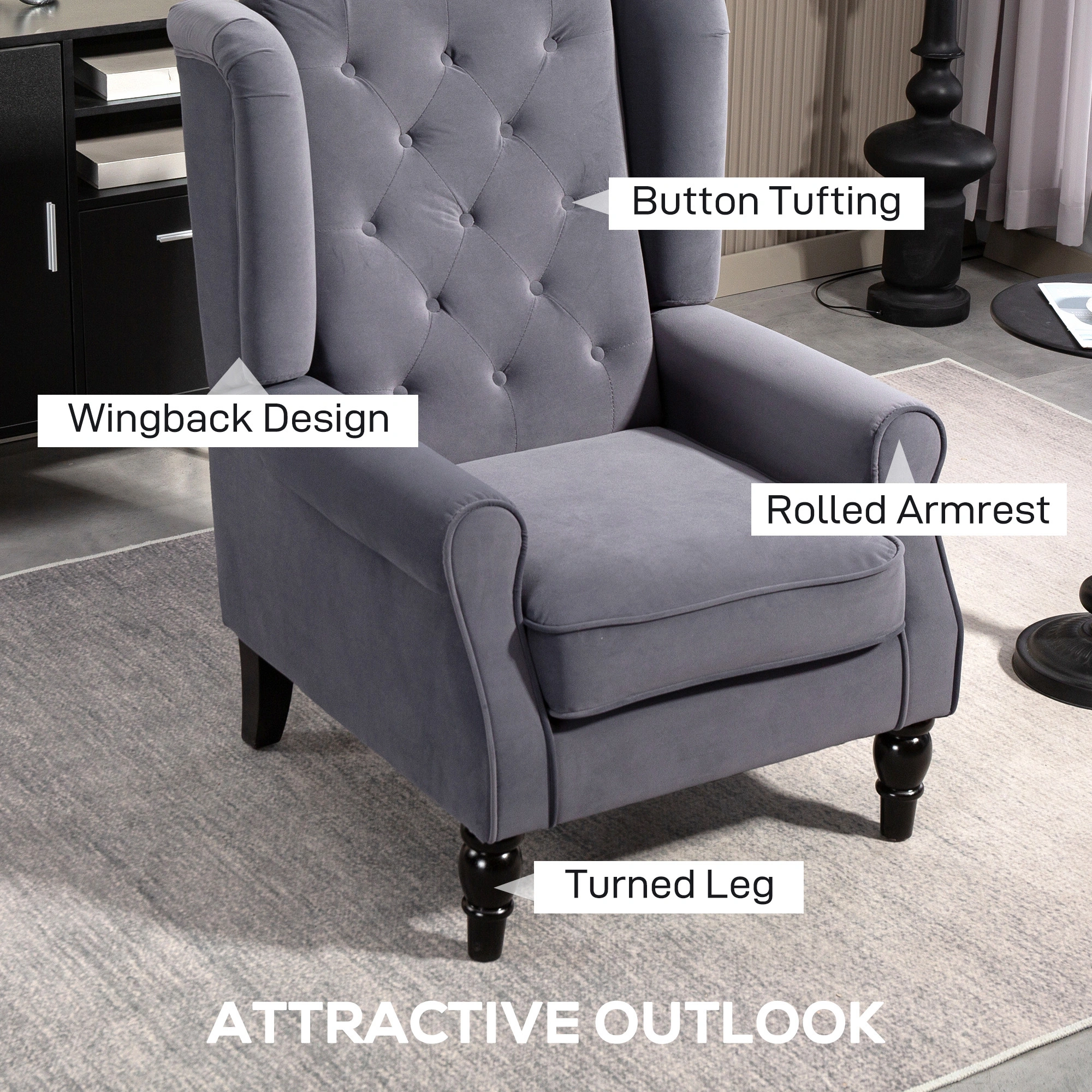 Modern Accent Sofa Chair, Padded Loveseat with Wooden Legs for Bedroom view 3