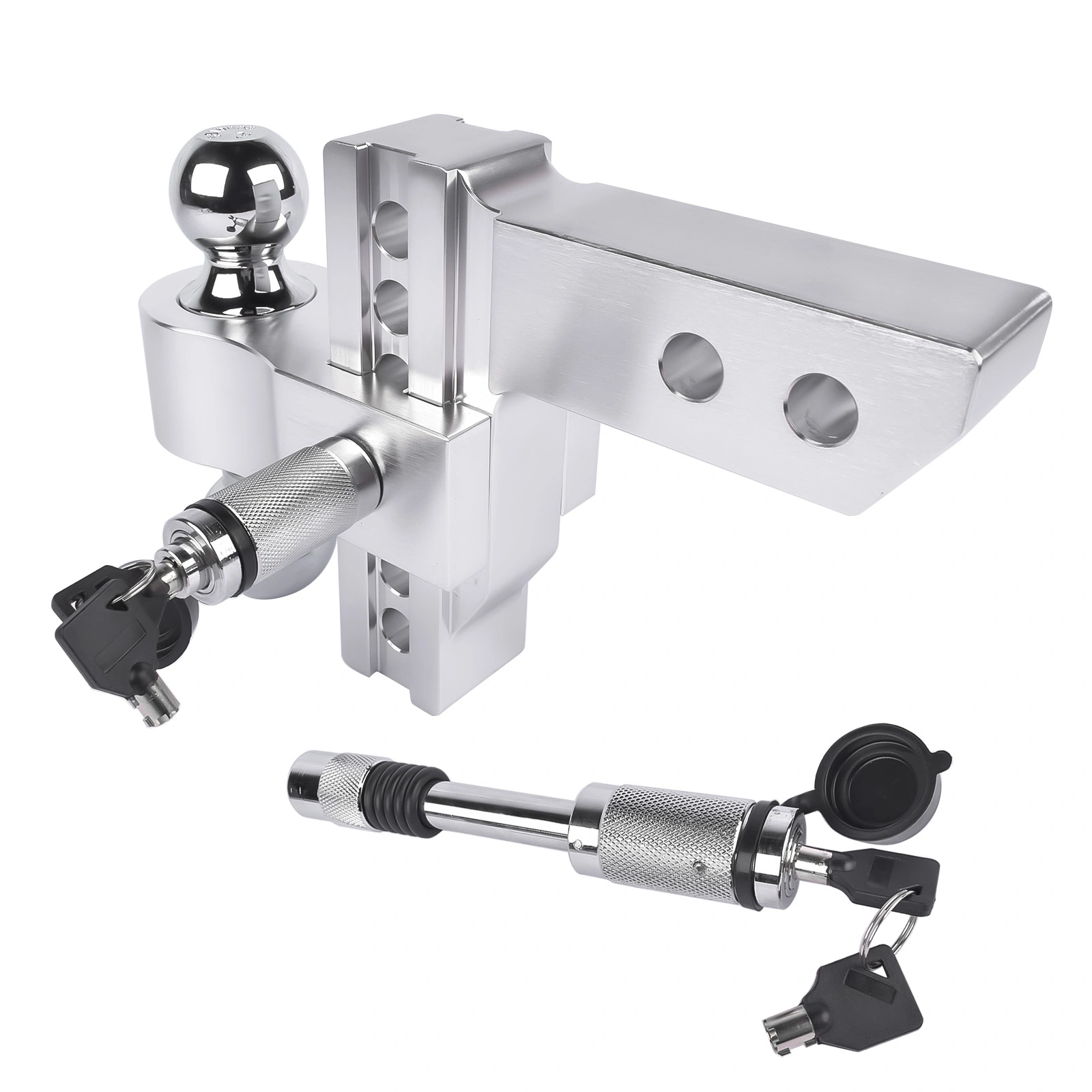 12500 LBS Aluminum Adjustable Trailer Tow Hitch Fits 2-Inch Receiver 6-Inch Drop/Rise, 2" and 2-5/16" Chrome Hitch Balls with Two Locks