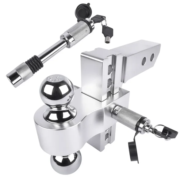 12500 LBS Aluminum Adjustable Trailer Tow Hitch Fits 2-Inch Receiver 6-Inch Drop/Rise, 2" and 2-5/16" Chrome Hitch Balls with Two Locks view 3