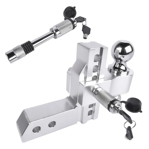 12500 LBS Aluminum Adjustable Trailer Tow Hitch Fits 2-Inch Receiver 6-Inch Drop/Rise, 2" and 2-5/16" Chrome Hitch Balls with Two Locks view 4