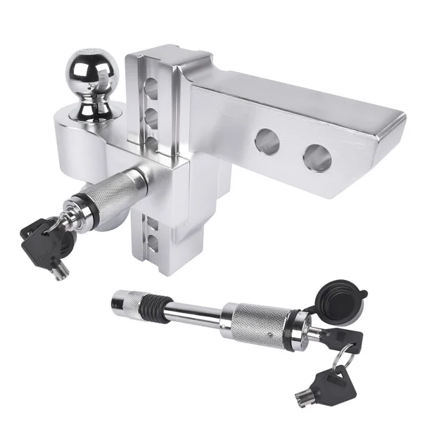 12500 LBS Aluminum Adjustable Trailer Tow Hitch Fits 2-Inch Receiver 6-Inch Drop/Rise, 2" and 2-5/16" Chrome Hitch Balls with Two Locks