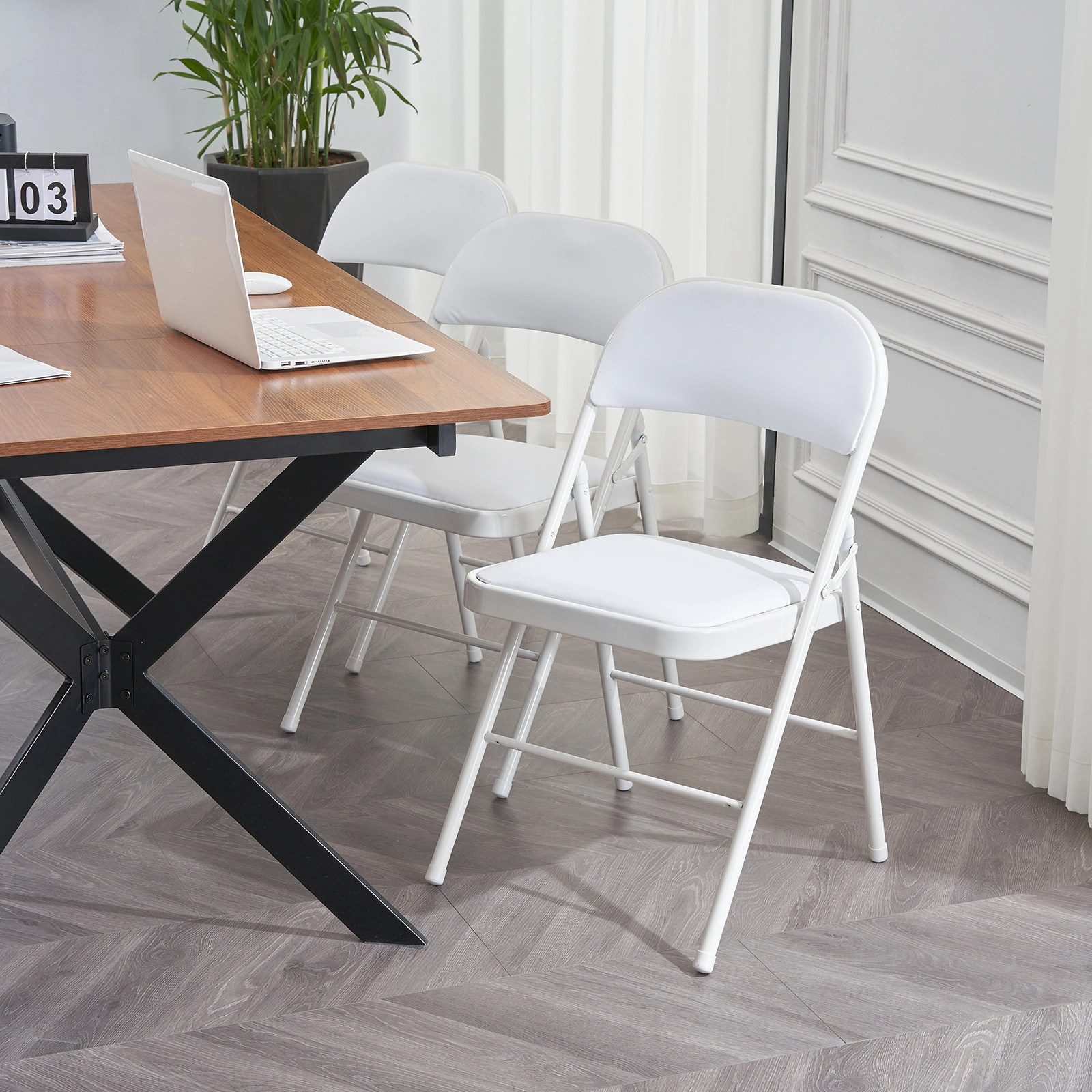 6pcs Elegant Foldable Iron & PVC Chairs for Convention & Exhibition White view 20