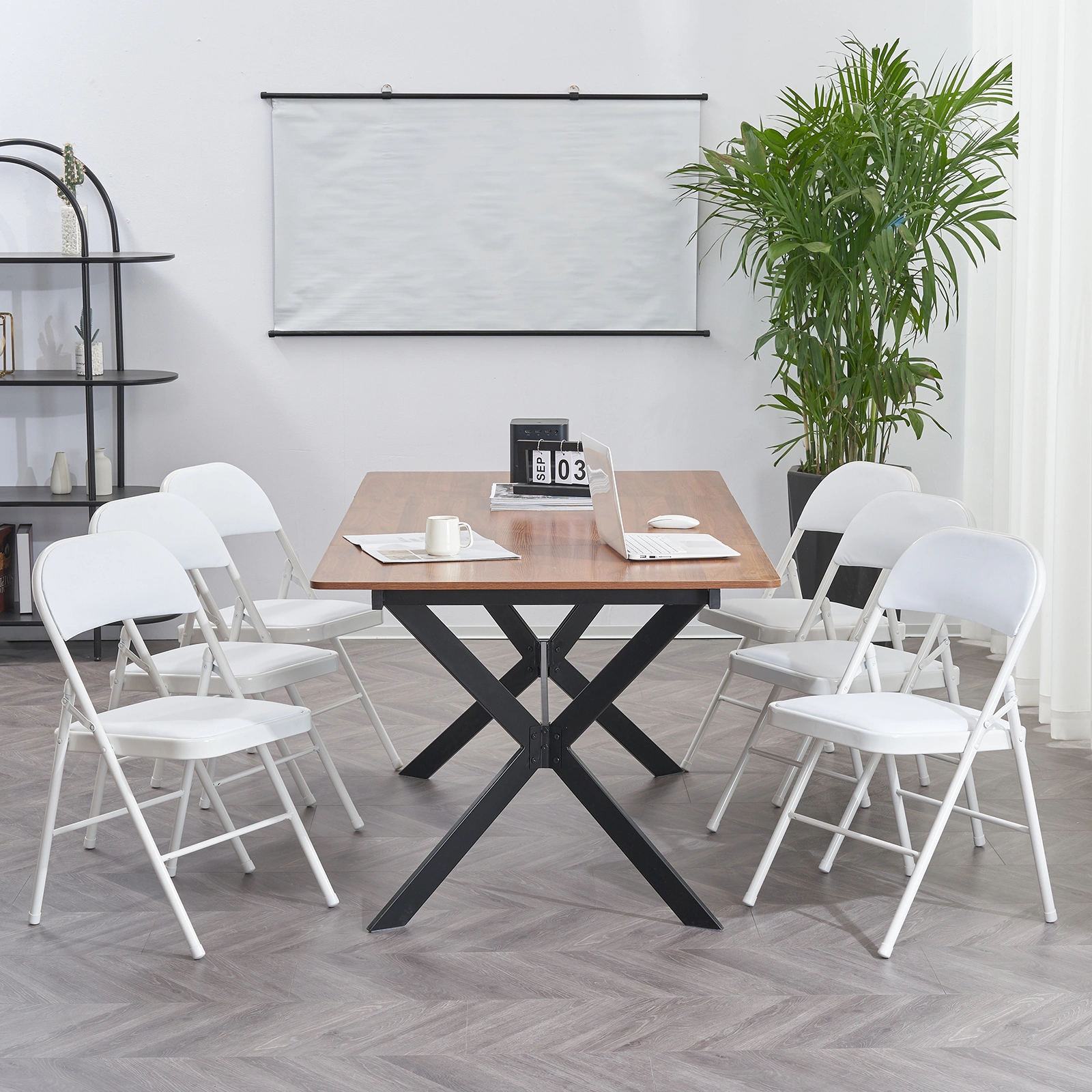 6pcs Elegant Foldable Iron & PVC Chairs for Convention & Exhibition White view 26