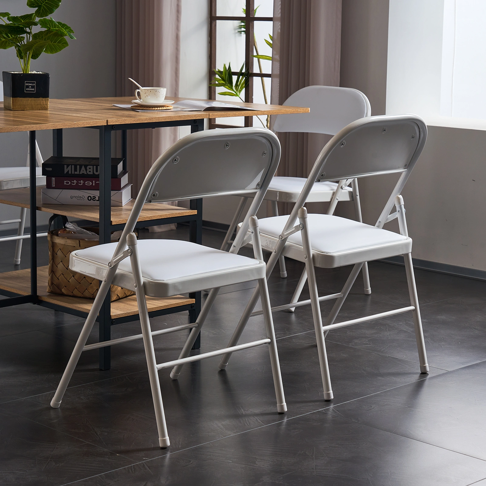 6pcs Elegant Foldable Iron & PVC Chairs for Convention & Exhibition White view 27