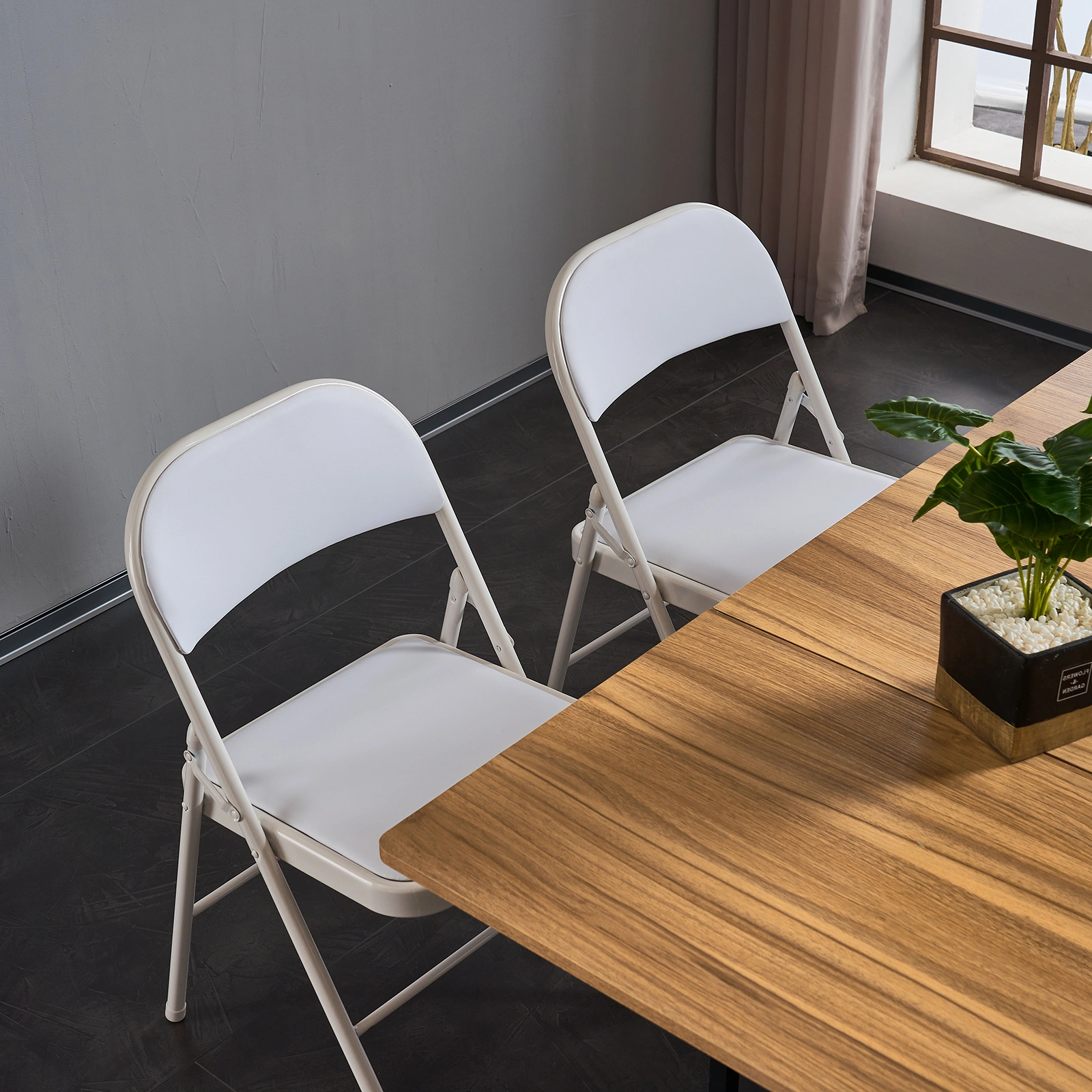 6pcs Elegant Foldable Iron & PVC Chairs for Convention & Exhibition White view 36