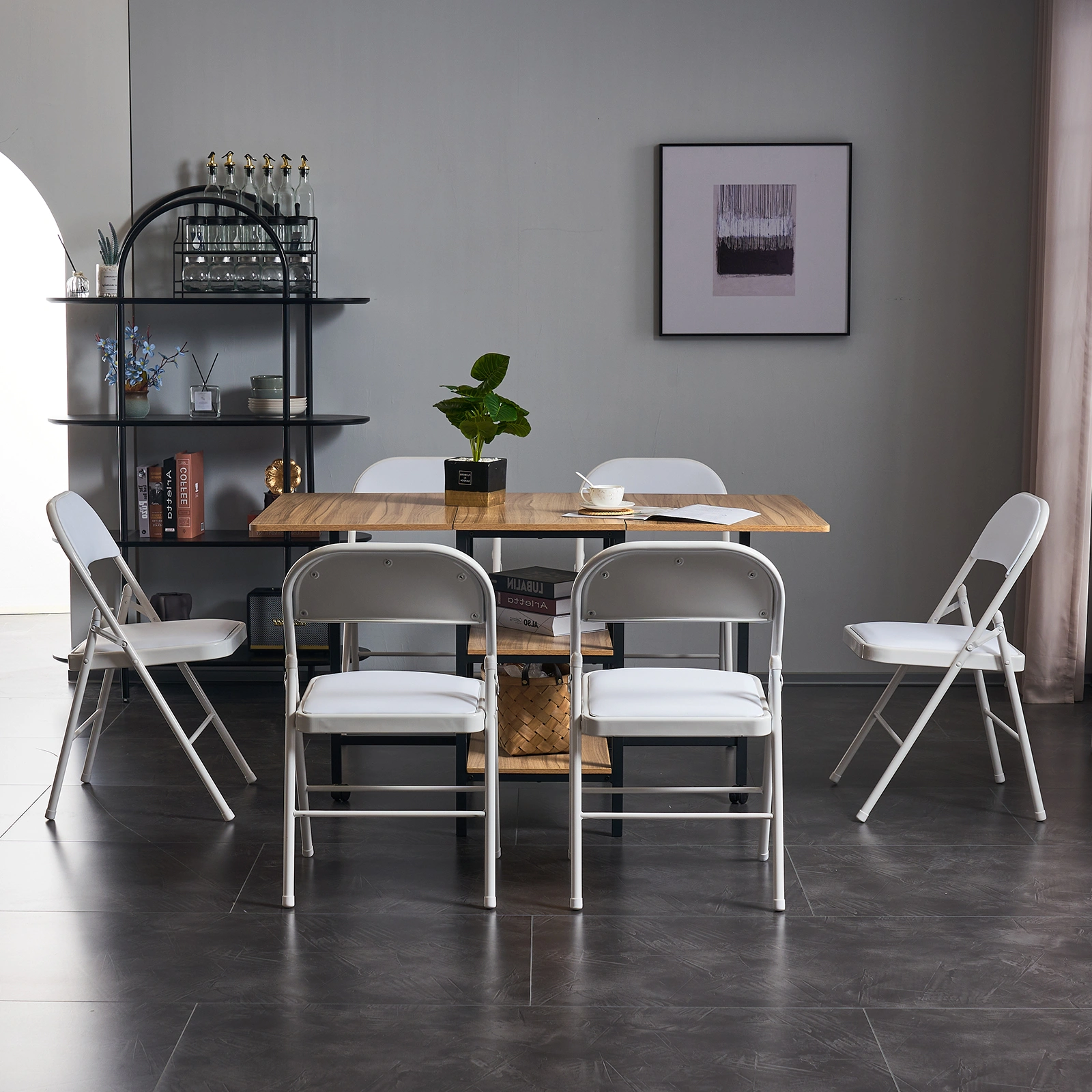 6pcs Elegant Foldable Iron & PVC Chairs for Convention & Exhibition White view 38