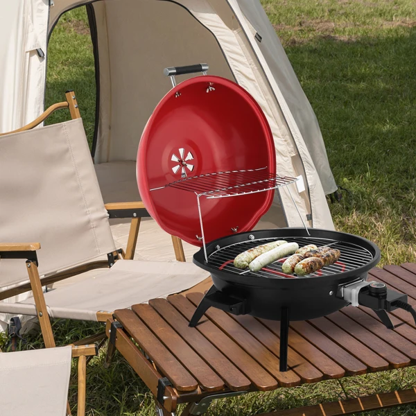 Electric Countertop BBQ Grill, Portable Double Layer Indoor/Outdoor Electric Grill for Indoor & Outdoor Use, 1600W, Red view 4