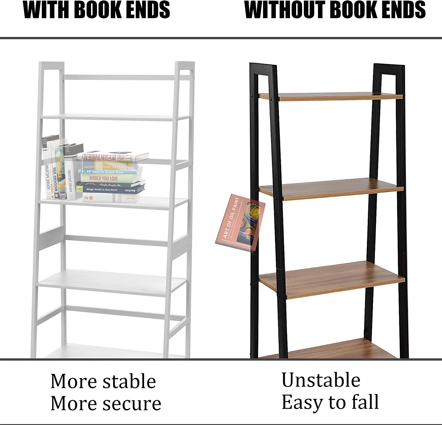 WTZ Book Shelf, White Bookshelf, Ladder Bookcase, 4 Tier Tall Book case for Bedroom, Living Room, Office MC-801 view 3