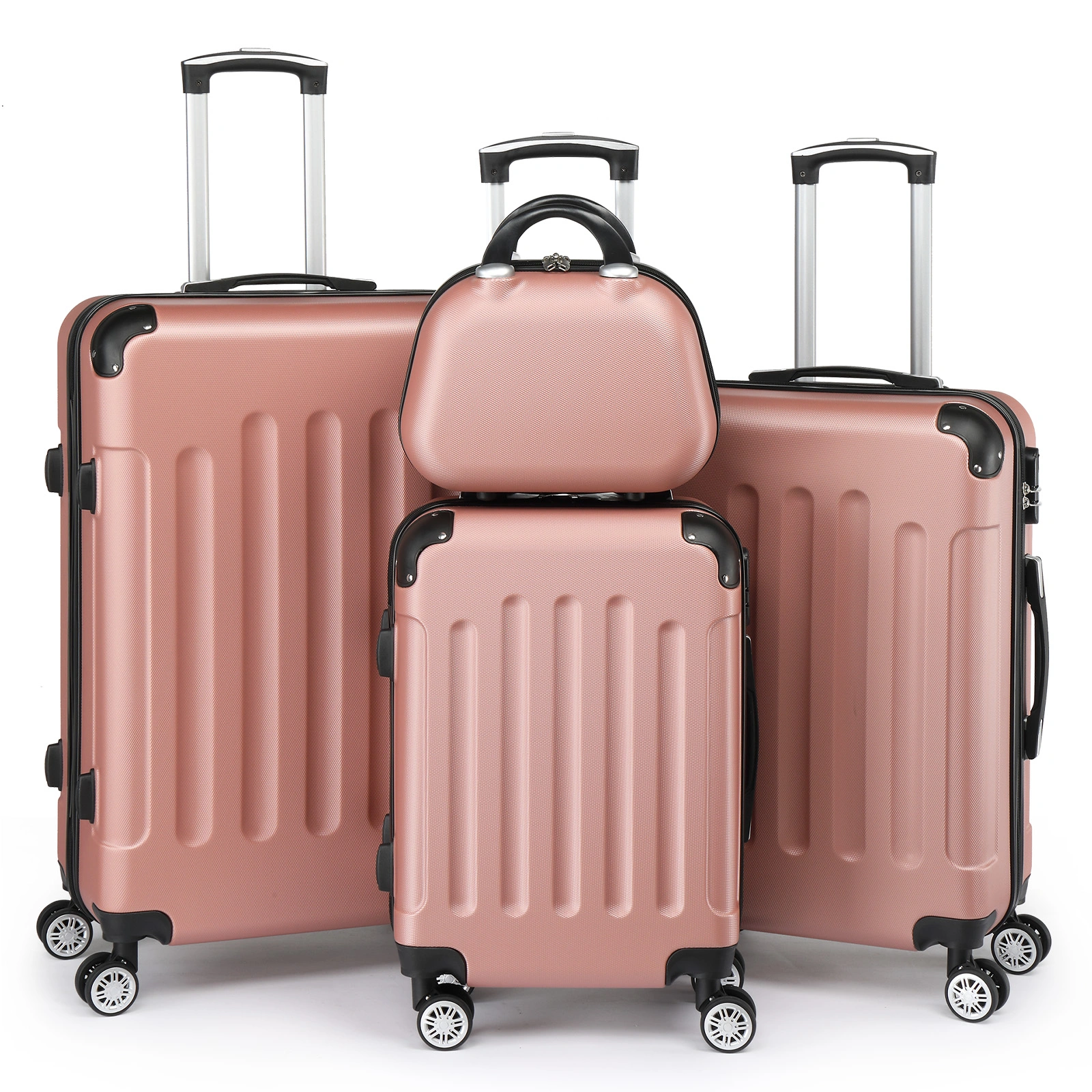 4-Piece ABS Hard Shell Suitcase Set, Telescopic Handle, Travel Trolley, Hand Luggage, Rose Gold