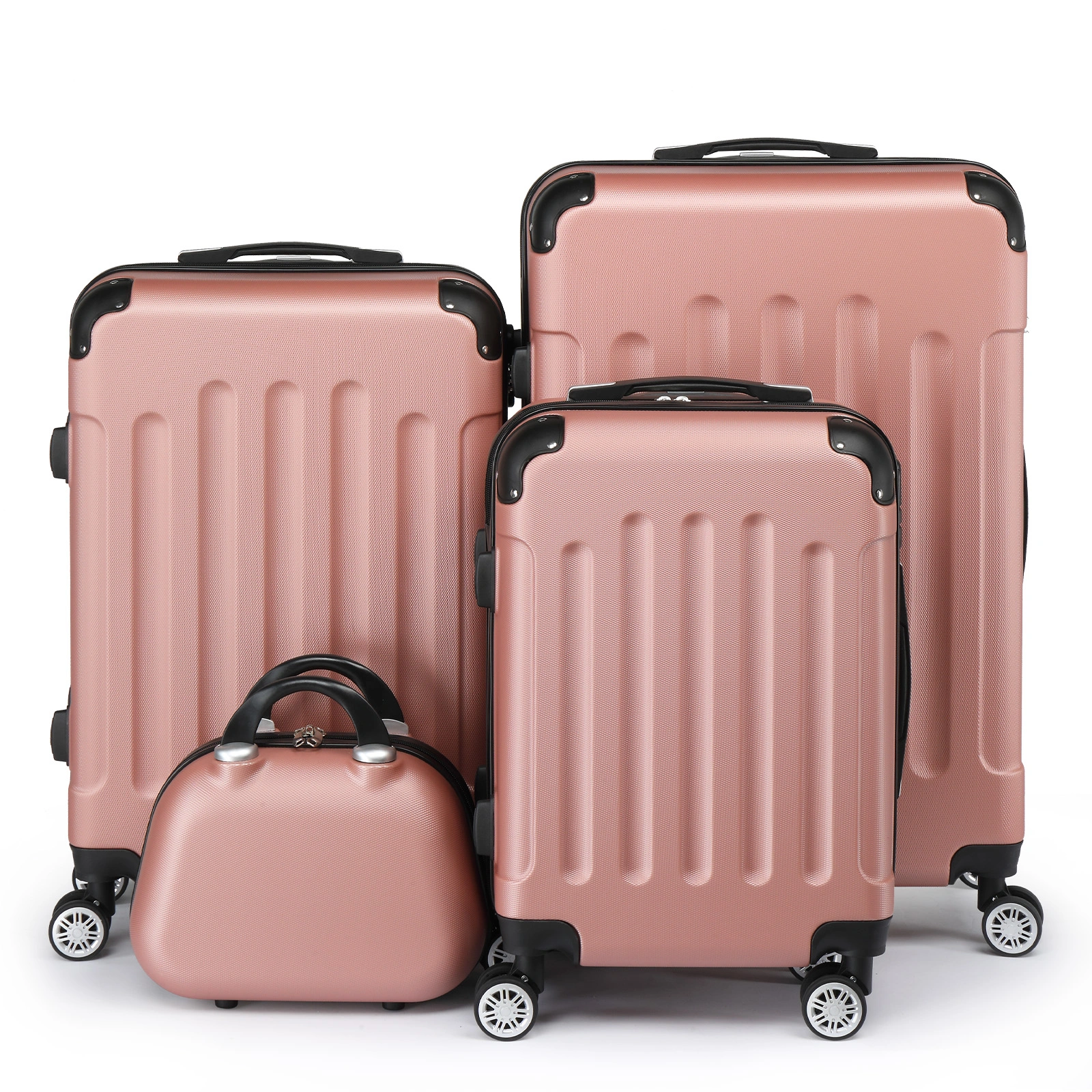 4-Piece ABS Hard Shell Suitcase Set, Telescopic Handle, Travel Trolley, Hand Luggage, Rose Gold view 3
