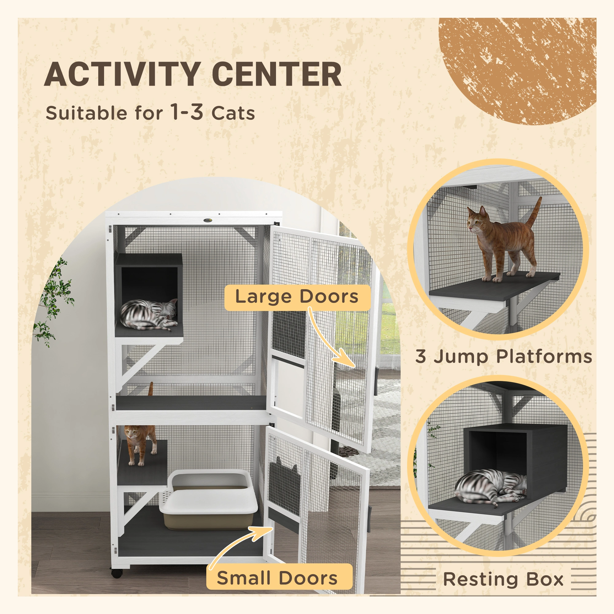 Multi-Level Pet Stairs & Cat Climbing Tower with Cozy House, Foam Steps for Dogs & Kittens, Indoor Climbing Tree view 3