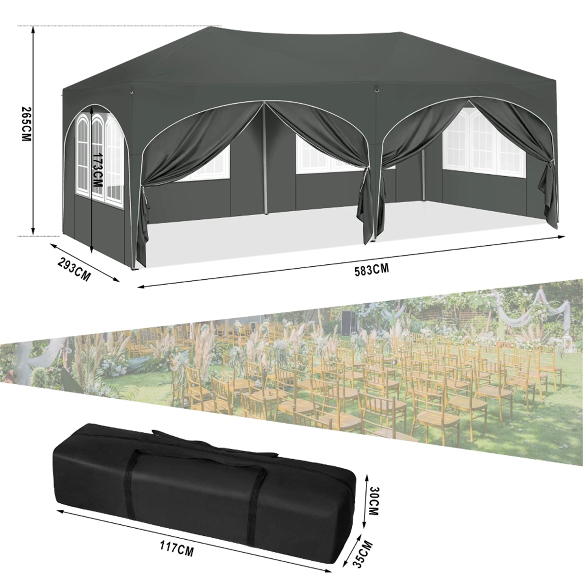 10x10 Waterproof Party Tent Gazebo Canopy UV Resistant Easy Setup Outdoor Event Tent with Carry Bag view 2